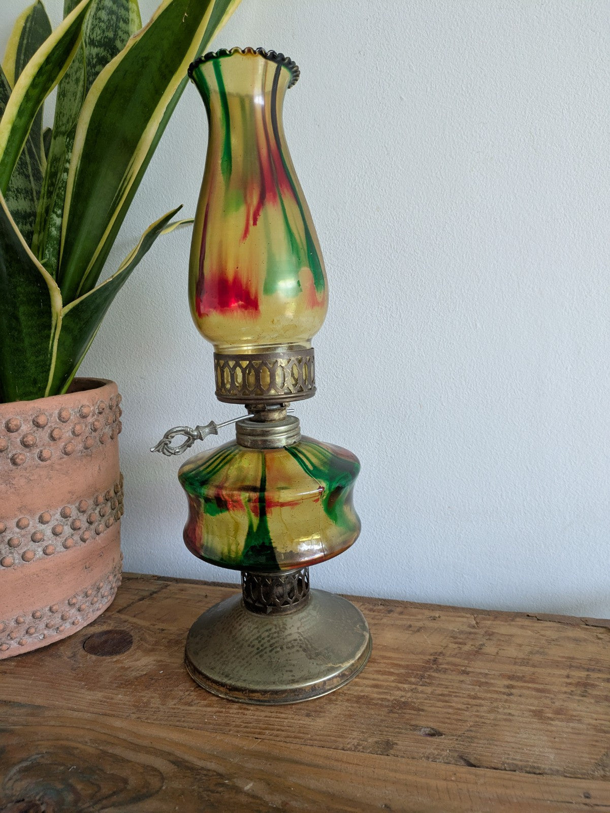 Vintage Hong Kong Mini Rainbow Glass Oil Lamp Rainbow Large Multi Coloured Drip