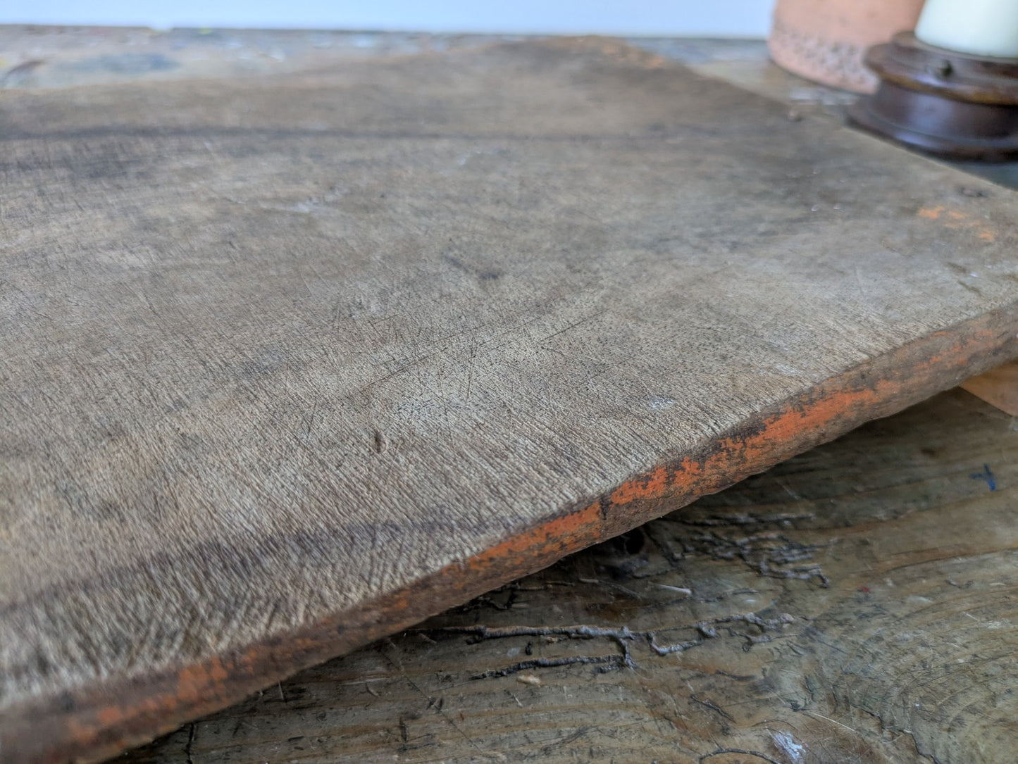 Antique Wooden Bajot Floor Sitting Stool Orange Old Hand Crafted Serving Board