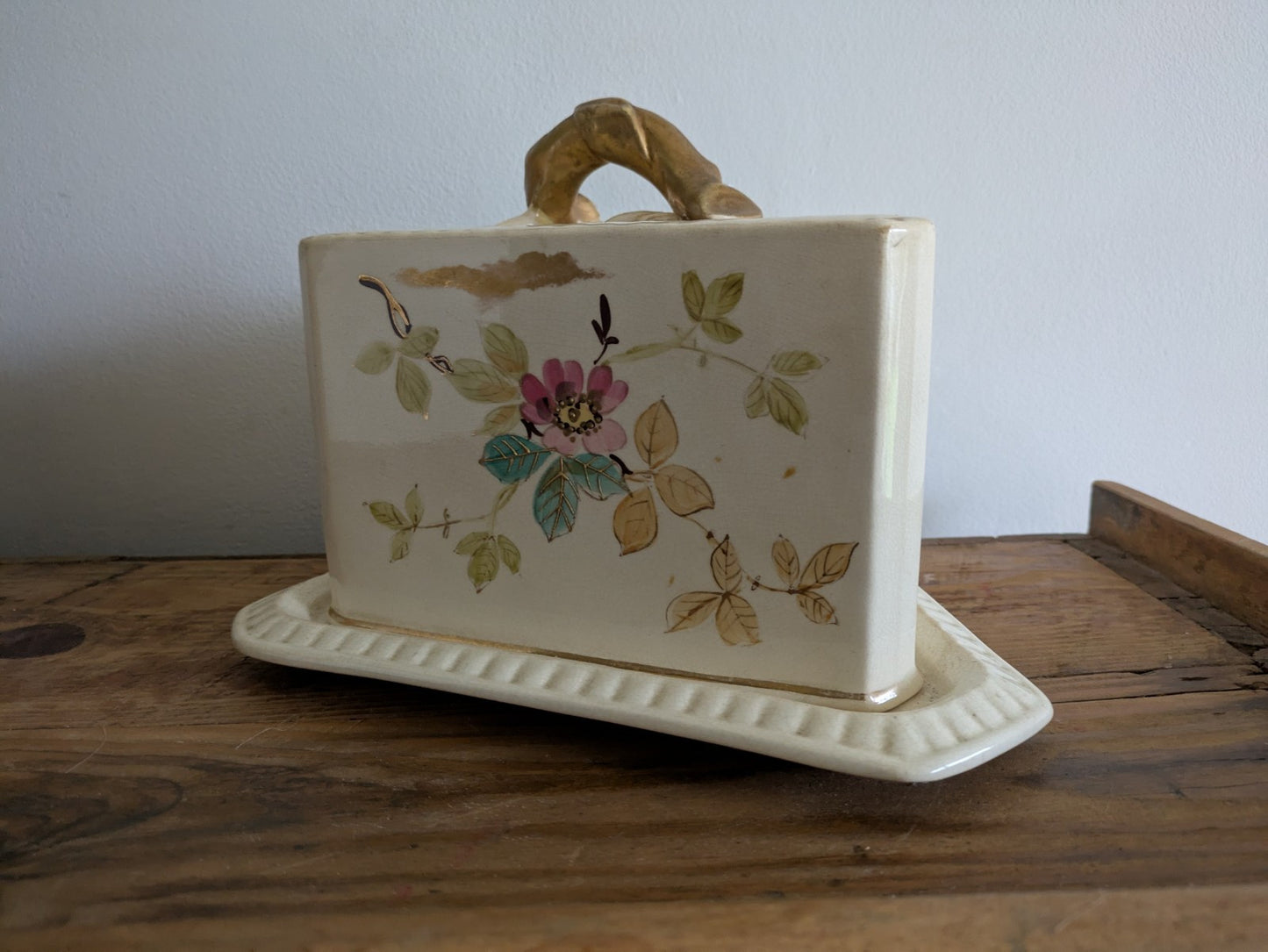 Large Antique Vintage Victorian Cheese Dish Butter Serving Cover Floral Vgc Rare