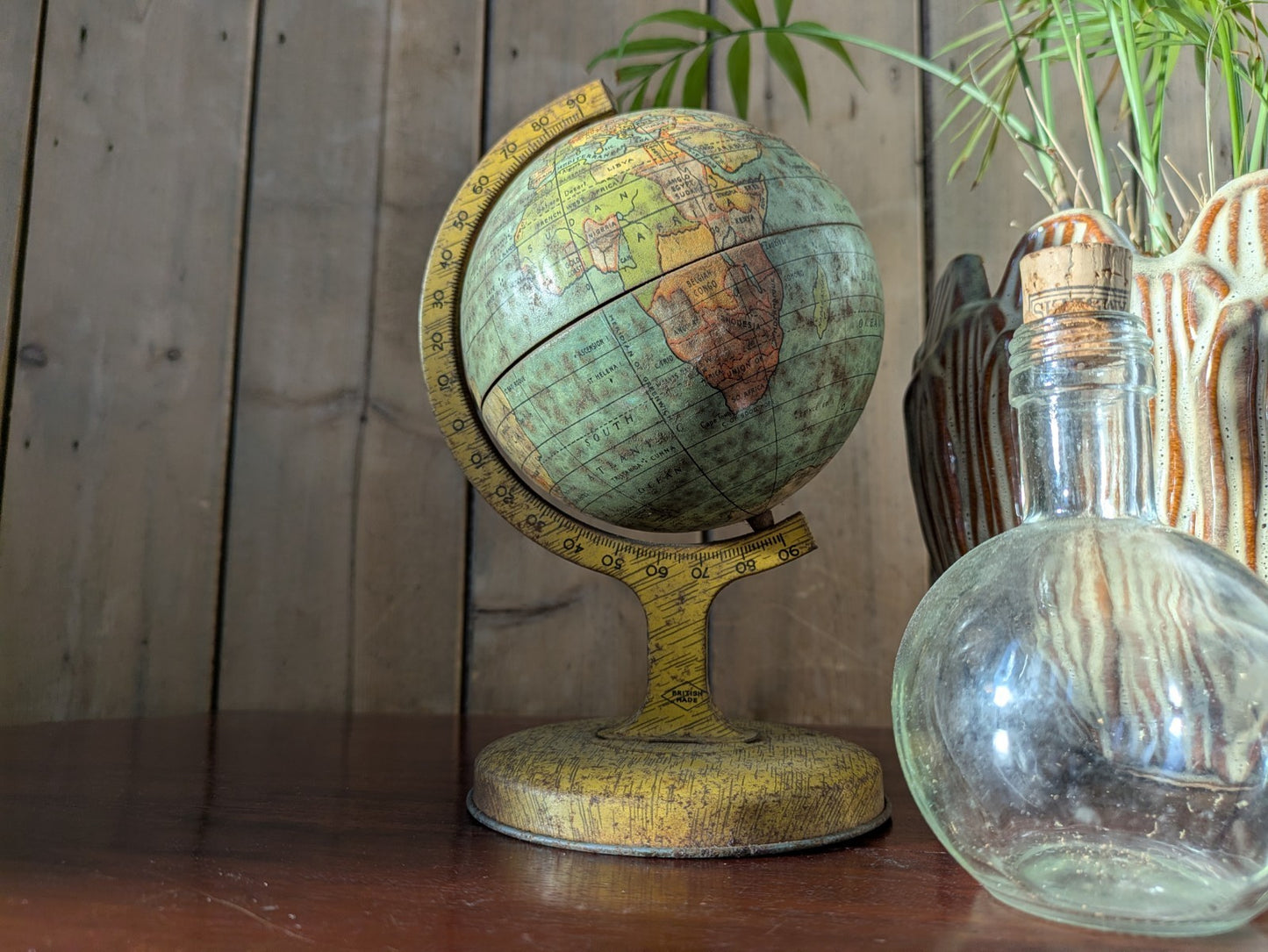 Rare 1930s Vintage Desktop Mini Tin Globe Made In Great Britain World Rotating