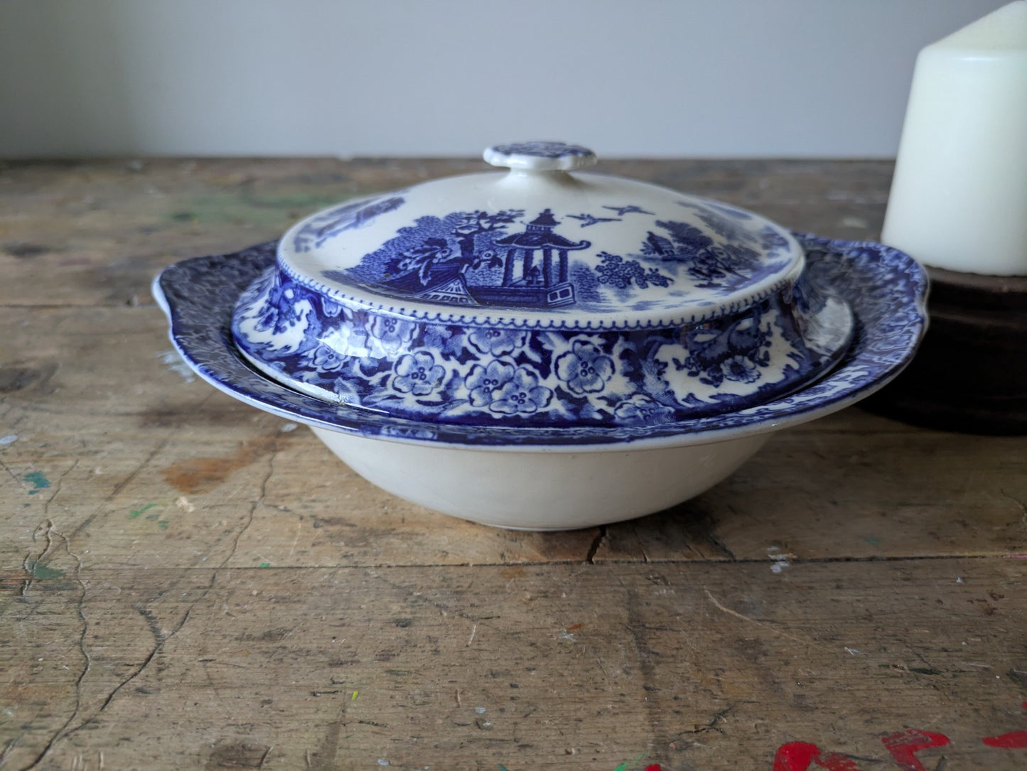 1 Rare Antique (1906) Swinnertons “Olde Alton Ware” Blue Willow 22.5cm Tureen