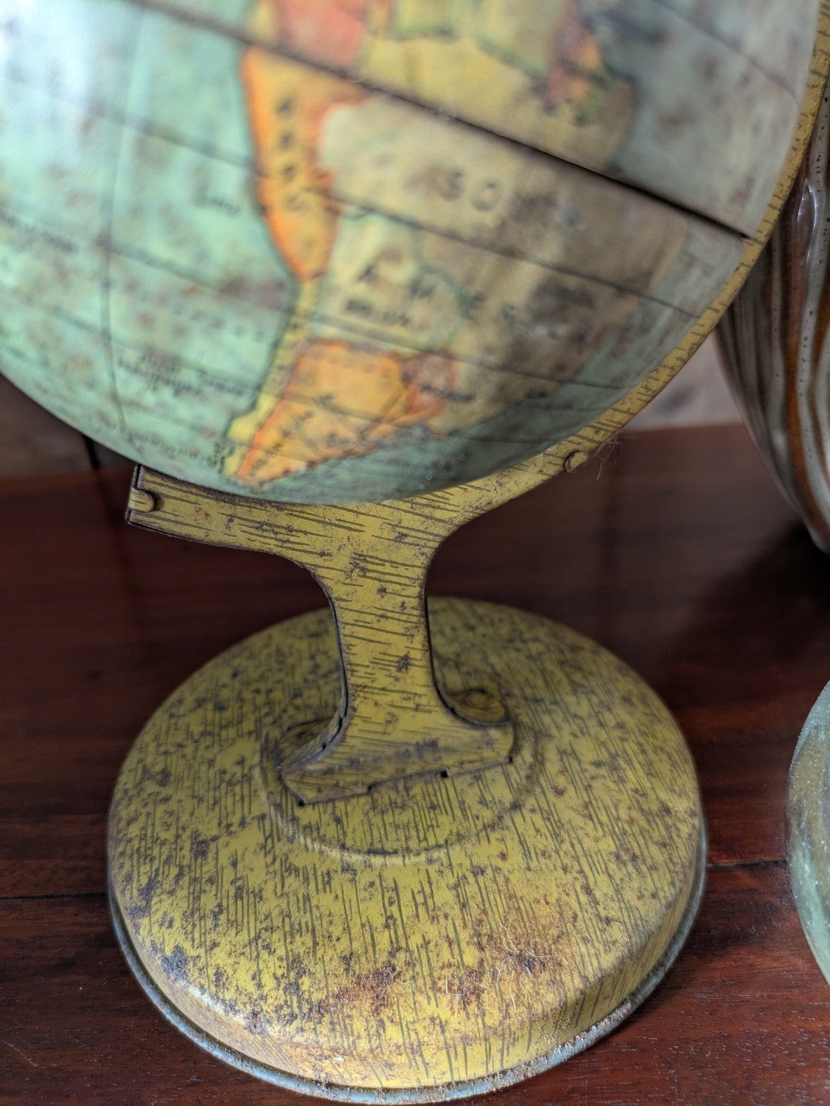 Rare 1930s Vintage Desktop Mini Tin Globe Made In Great Britain World Rotating