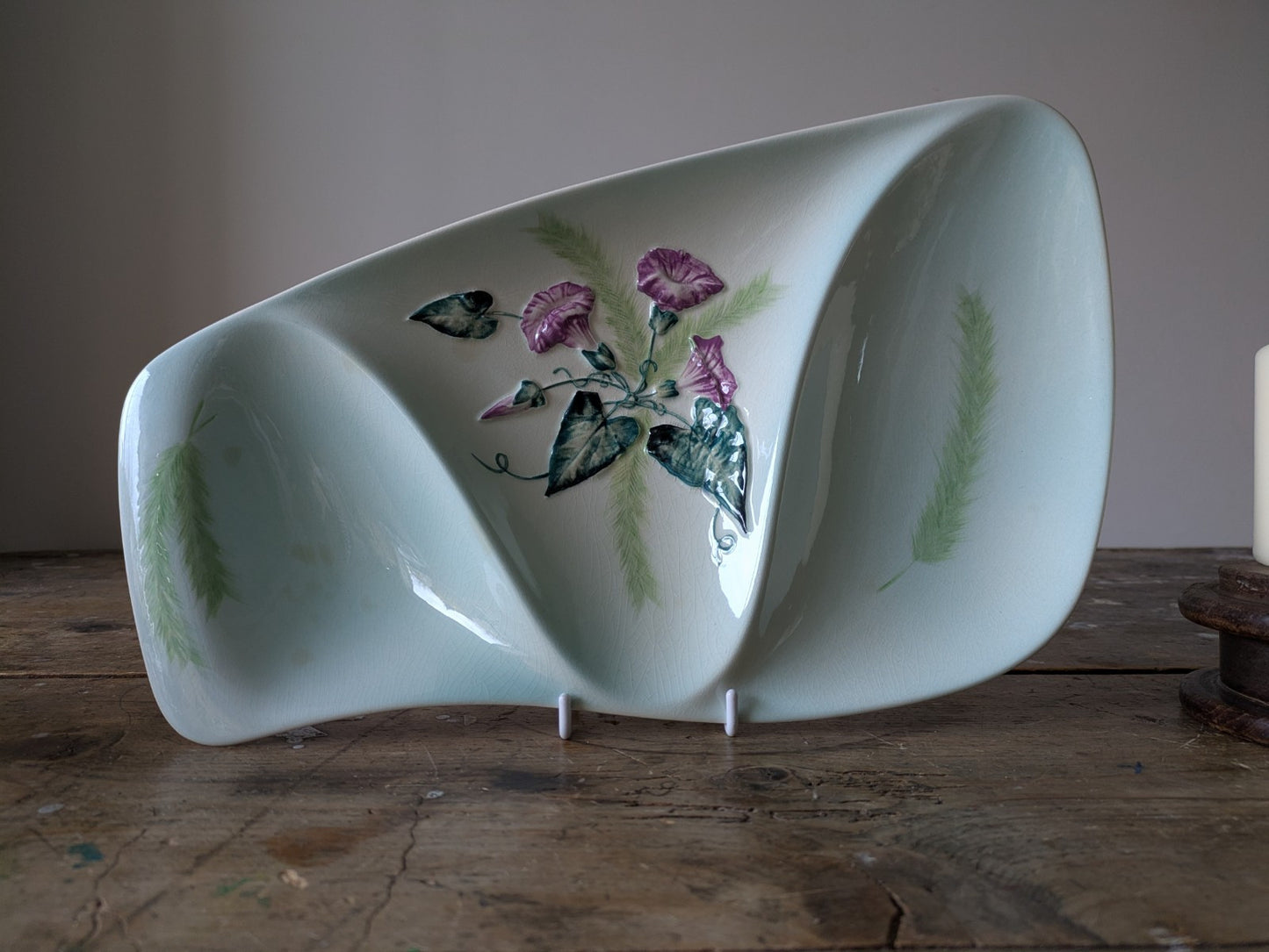 Vintage Carlton Ware Australian Design Green 3 Divided Footed Serving Dish Large