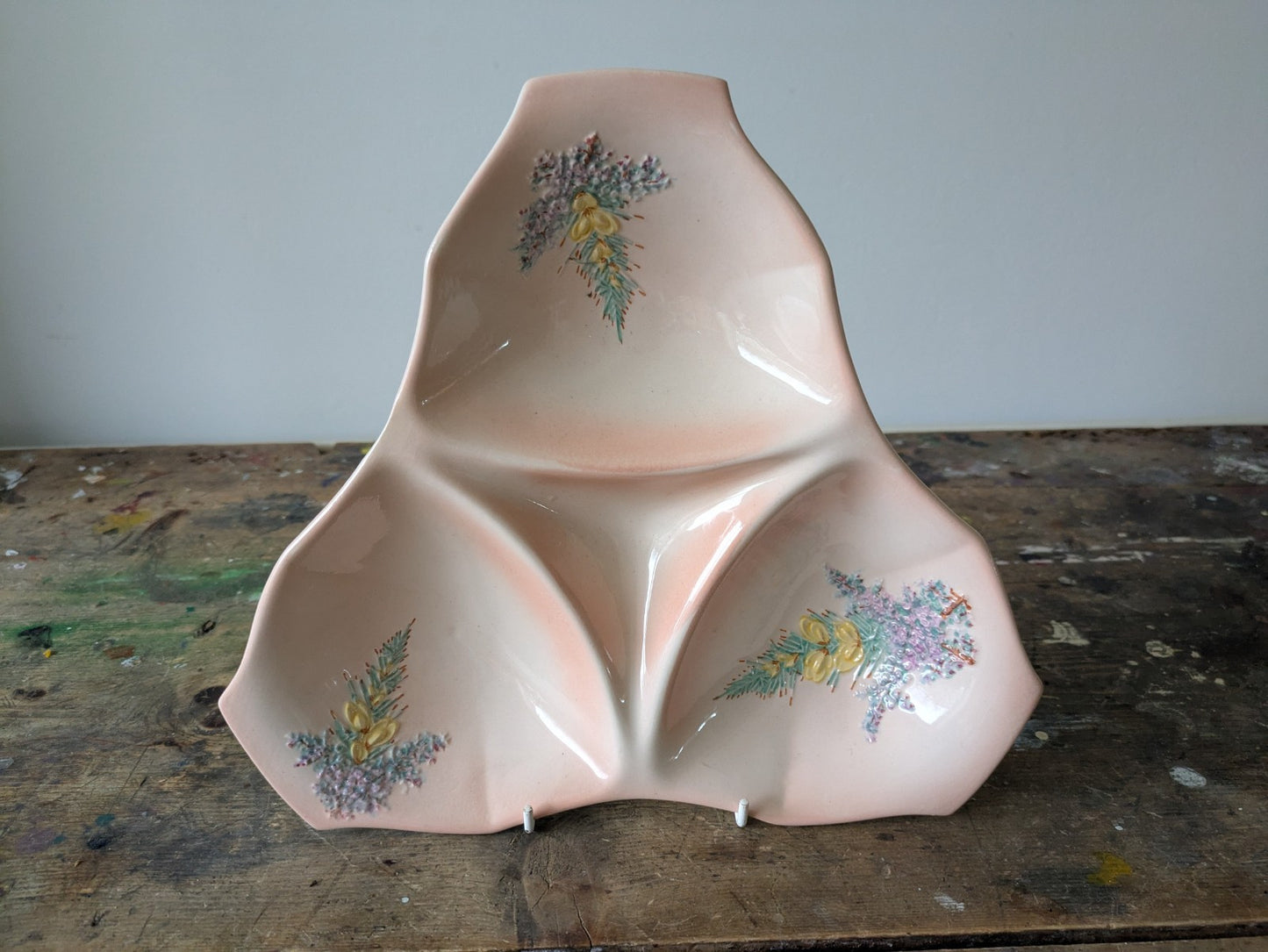 Vintage Beswick Pink 3 section Triangular Serving Dish Heather & Gorse Floral
