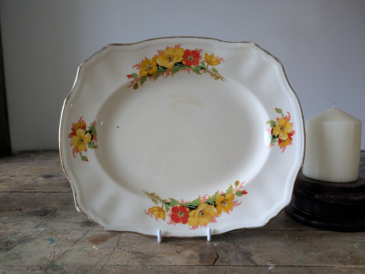 Vintage Alfred Meakin 1930s Serving Platter Plate Orange Yellow Floral Dinner