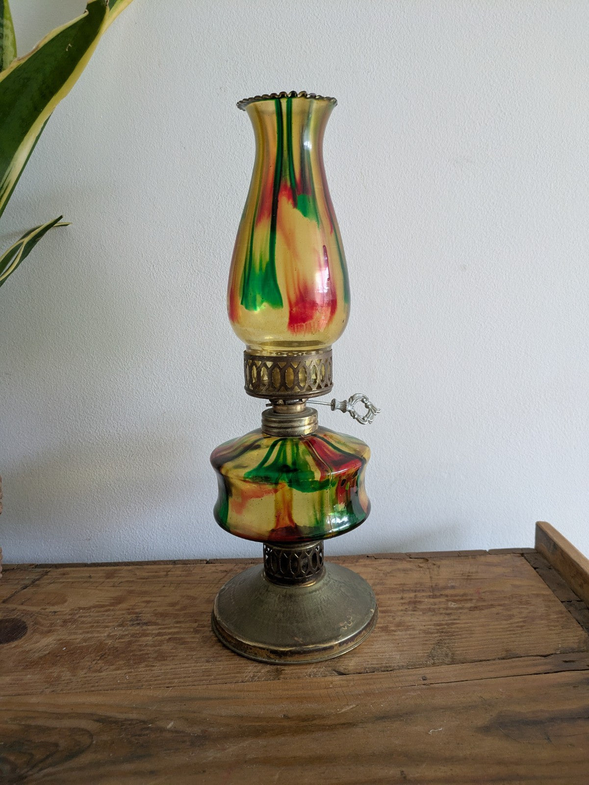 Vintage Hong Kong Mini Rainbow Glass Oil Lamp Rainbow Large Multi Coloured Drip