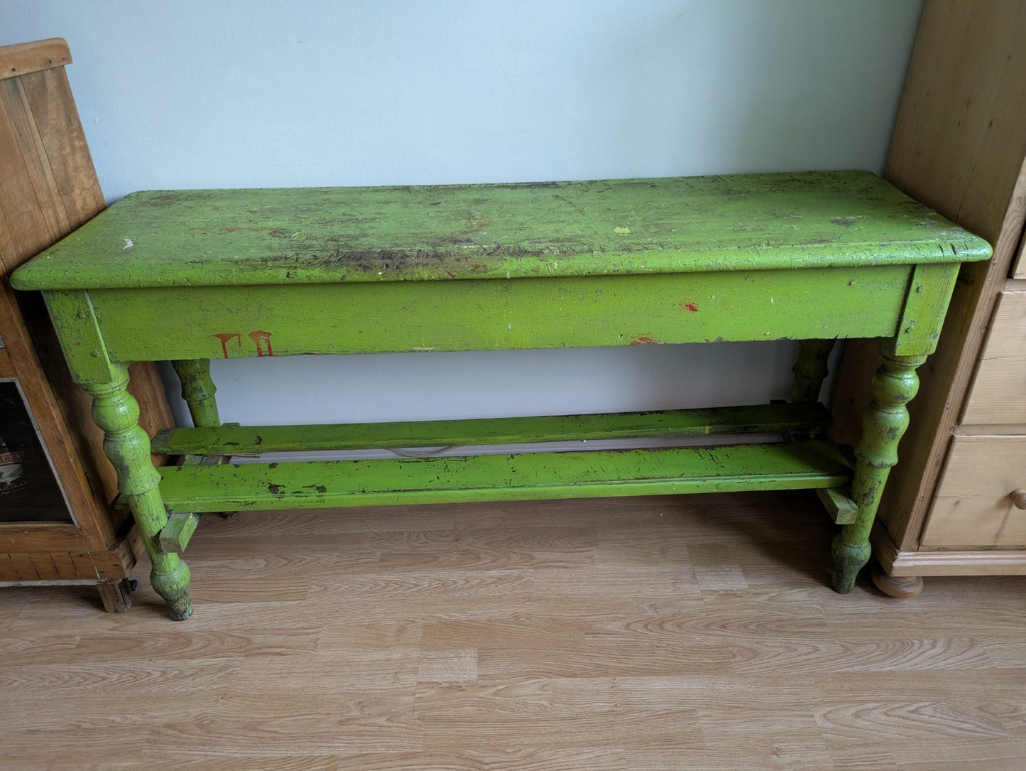 Antique Victorian VTG Green Console Table Hall Table Side Table Original Paint