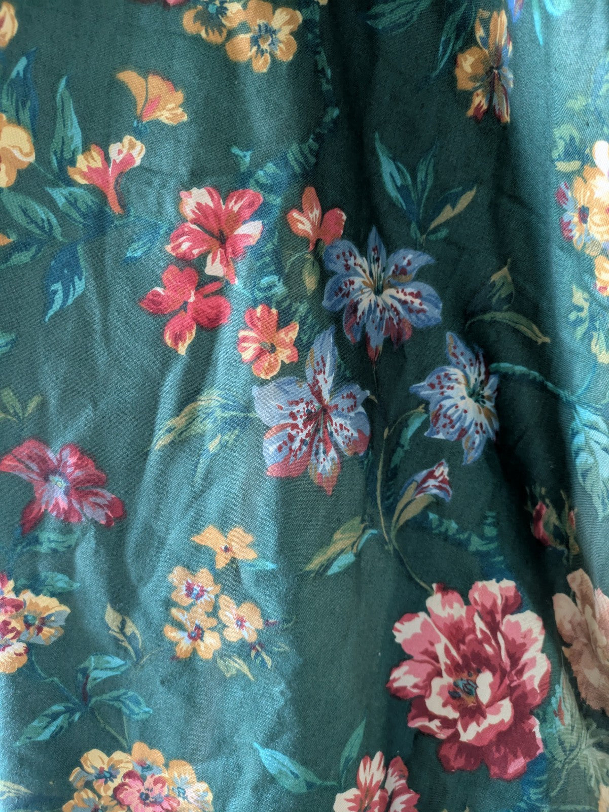 Pair Vintage Crowson Curtains Green Thermal Floral Rose English 129.5D 265cm W