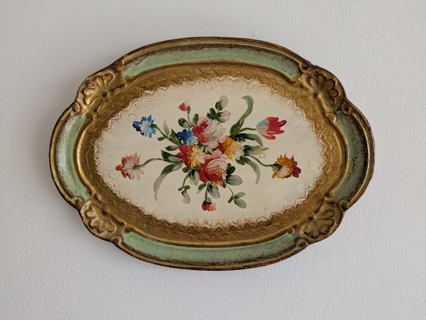 Vintage Firenze Florence Florentine Tray Handmade Italy Gold Leaf Baroque Gift