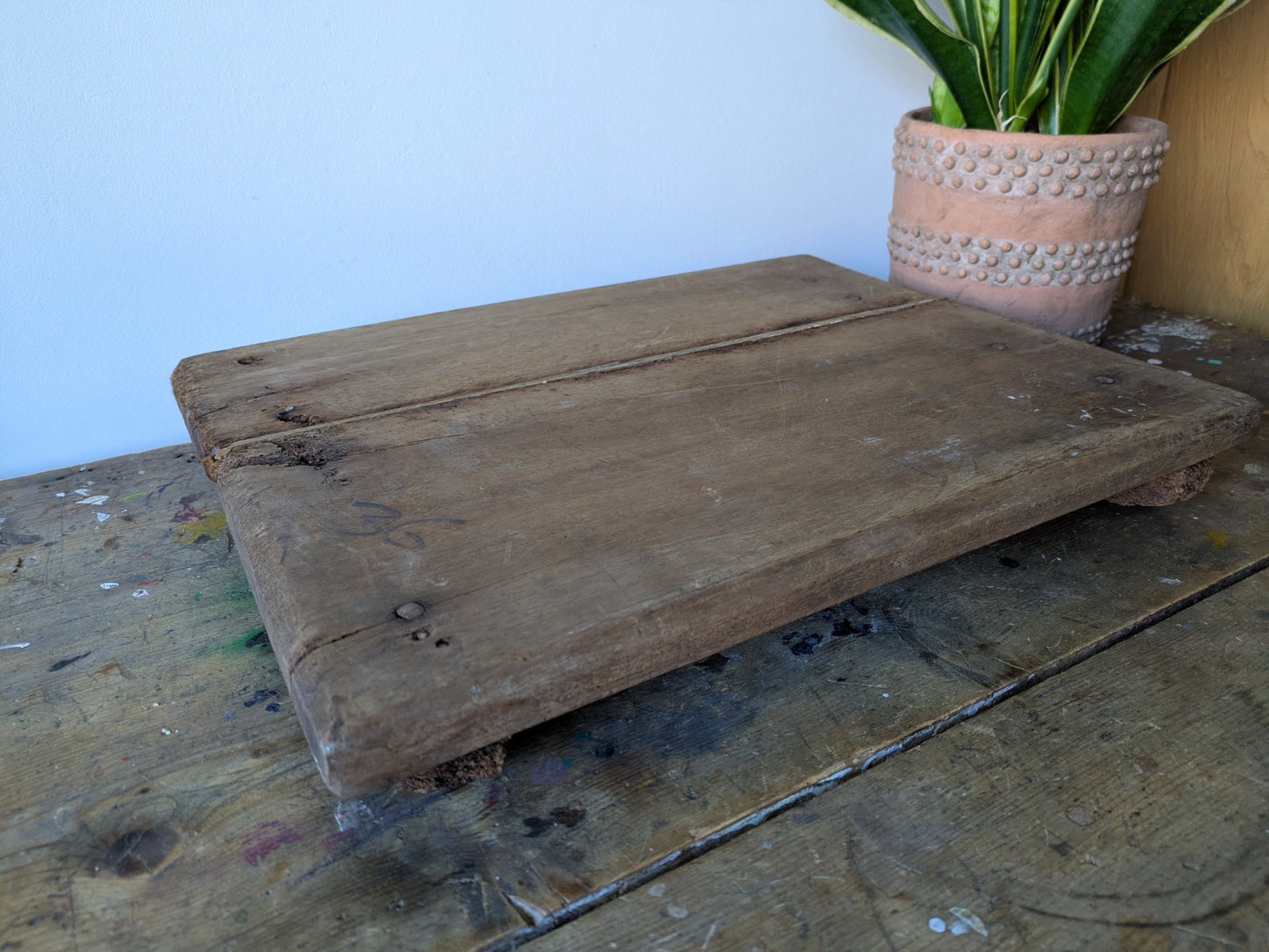 Antique Wooden Bajot Floor Sitting Stool Original Old Hand Crafted Serving Board