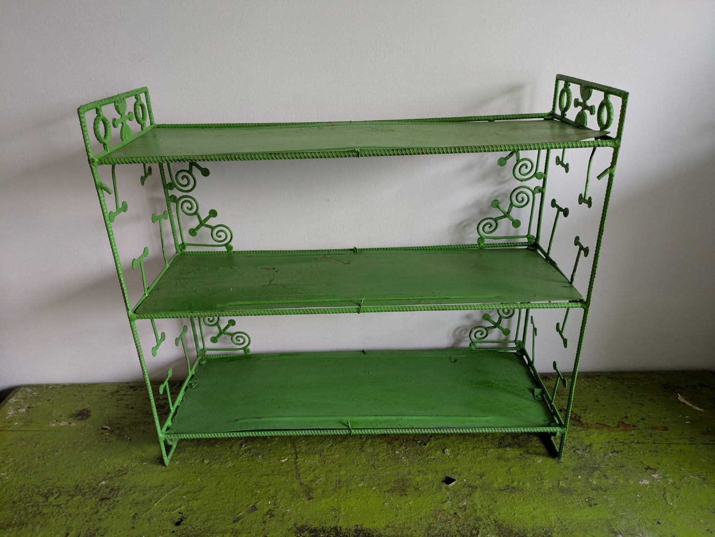 Antique French 1920s Green Wall Shelf Table Top Bookcase Shelves Art Deco VTG