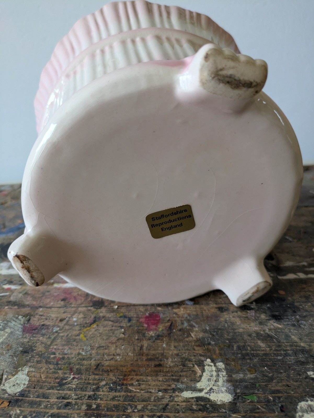 Vintage Ceramic Staffordshire planter Pink White Plant Pot Shabby Chic Kitsch