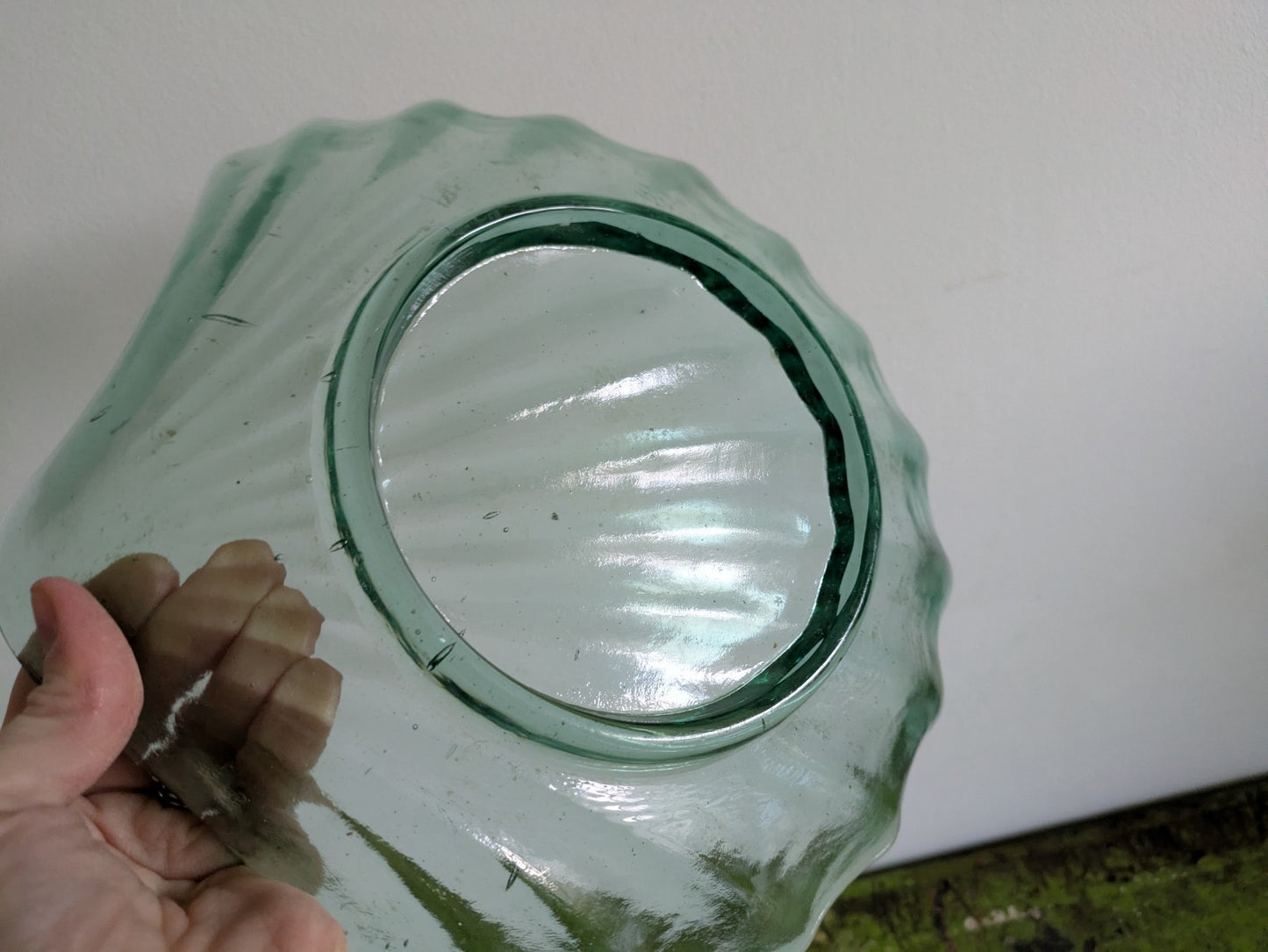 Recycled Vintage Glass Shell Shape Dish Green Bowl Serving Platter Nautical Vgc