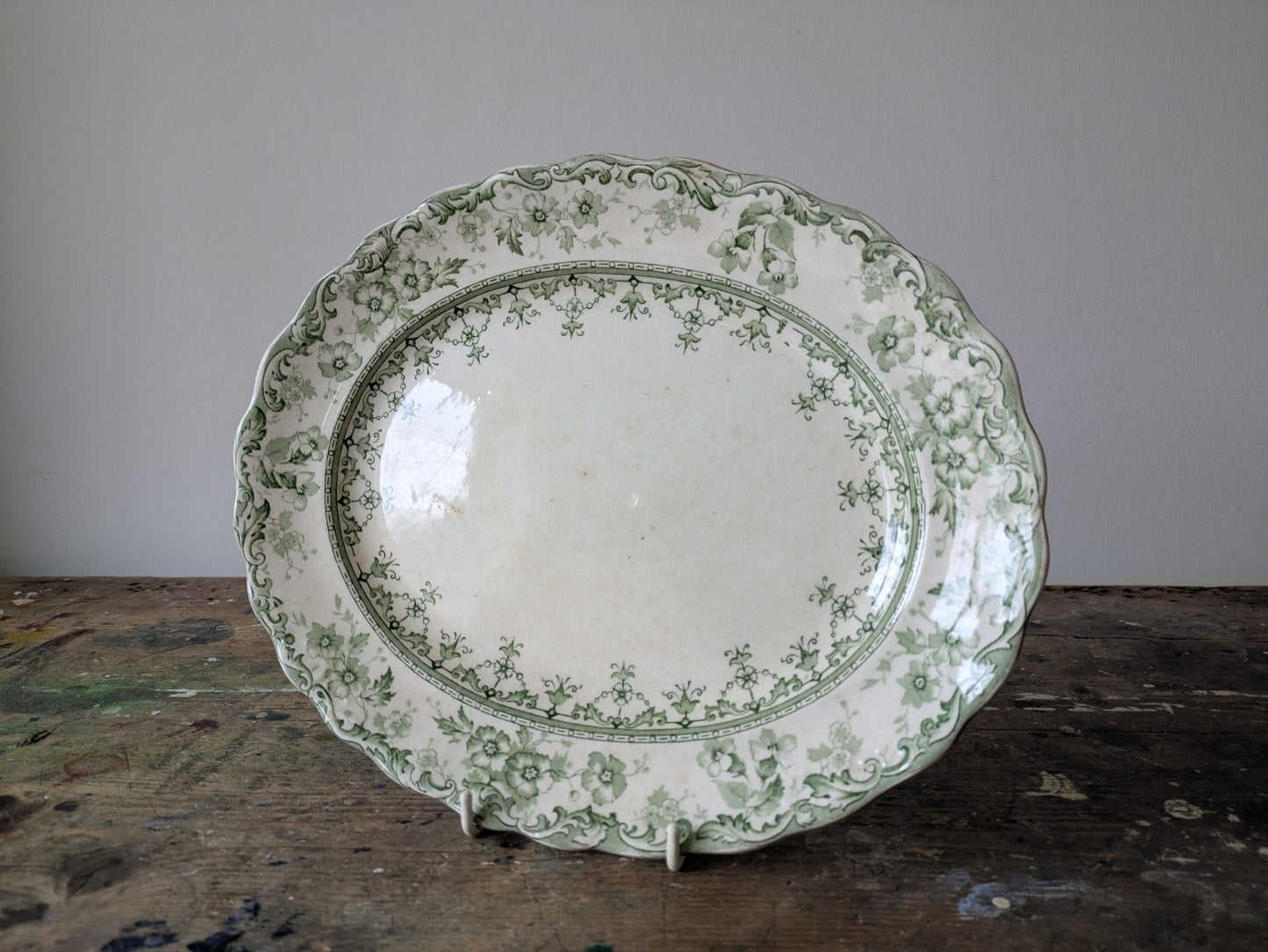 Rare Antique S.Hancock & Sons Warwick Platter Plate Green Floral Serving Prop!!