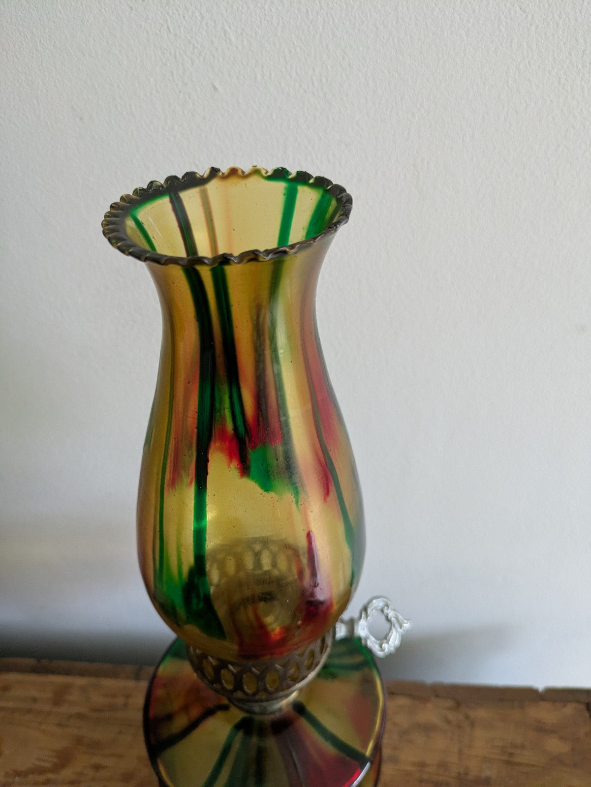 Vintage Hong Kong Mini Rainbow Glass Oil Lamp Rainbow Large Multi Coloured Drip