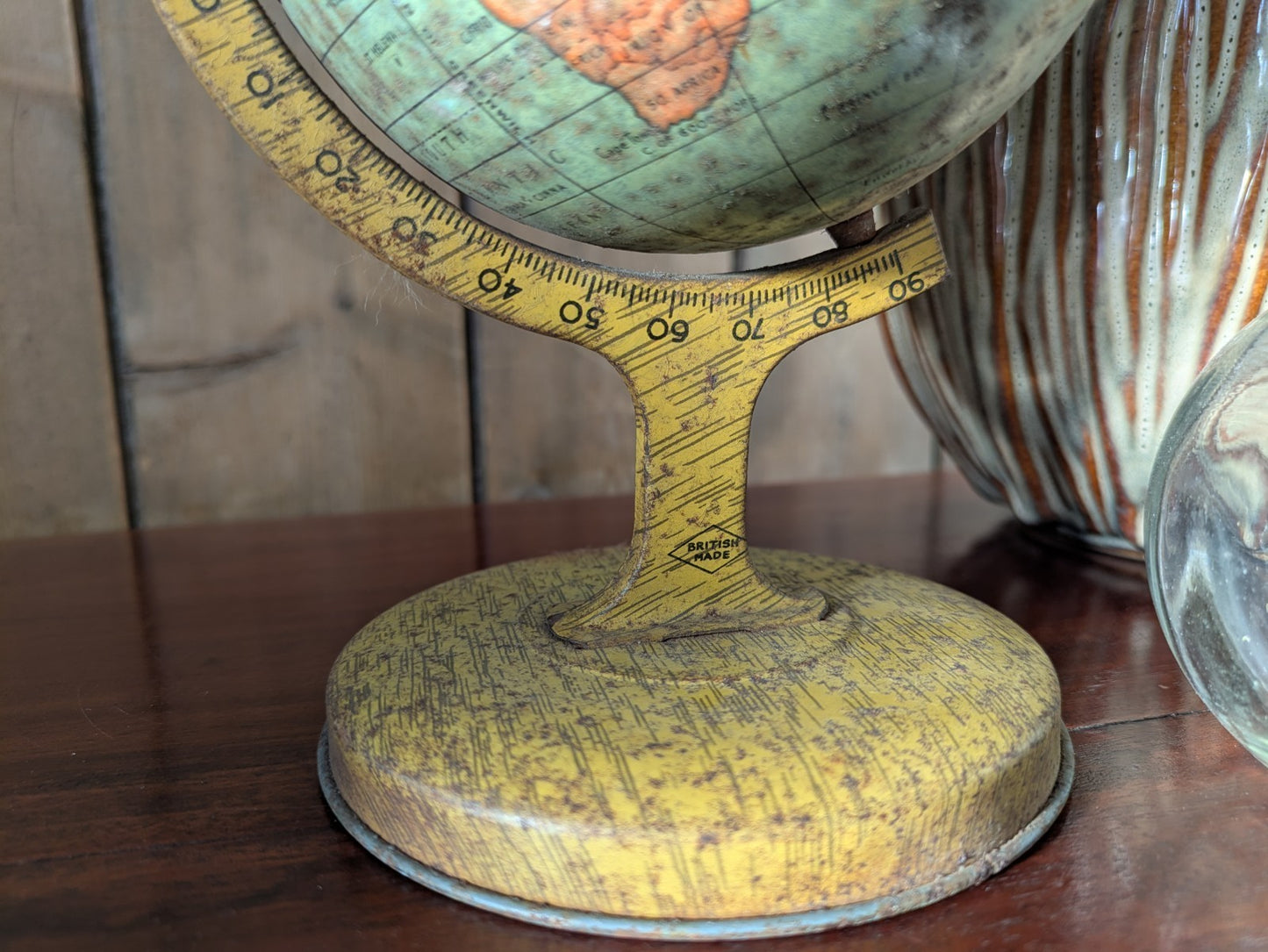 Rare 1930s Vintage Desktop Mini Tin Globe Made In Great Britain World Rotating