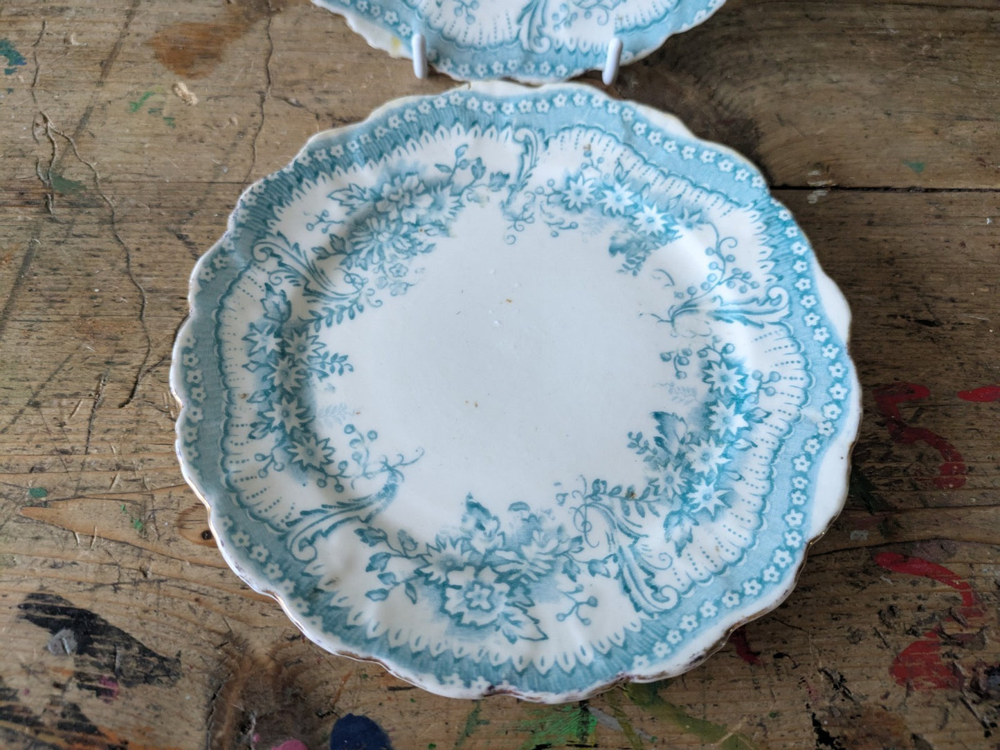 2 x Antique/Edwardian Blue China Side Plate Vintage 1880-1900s Floral Plates Vgc
