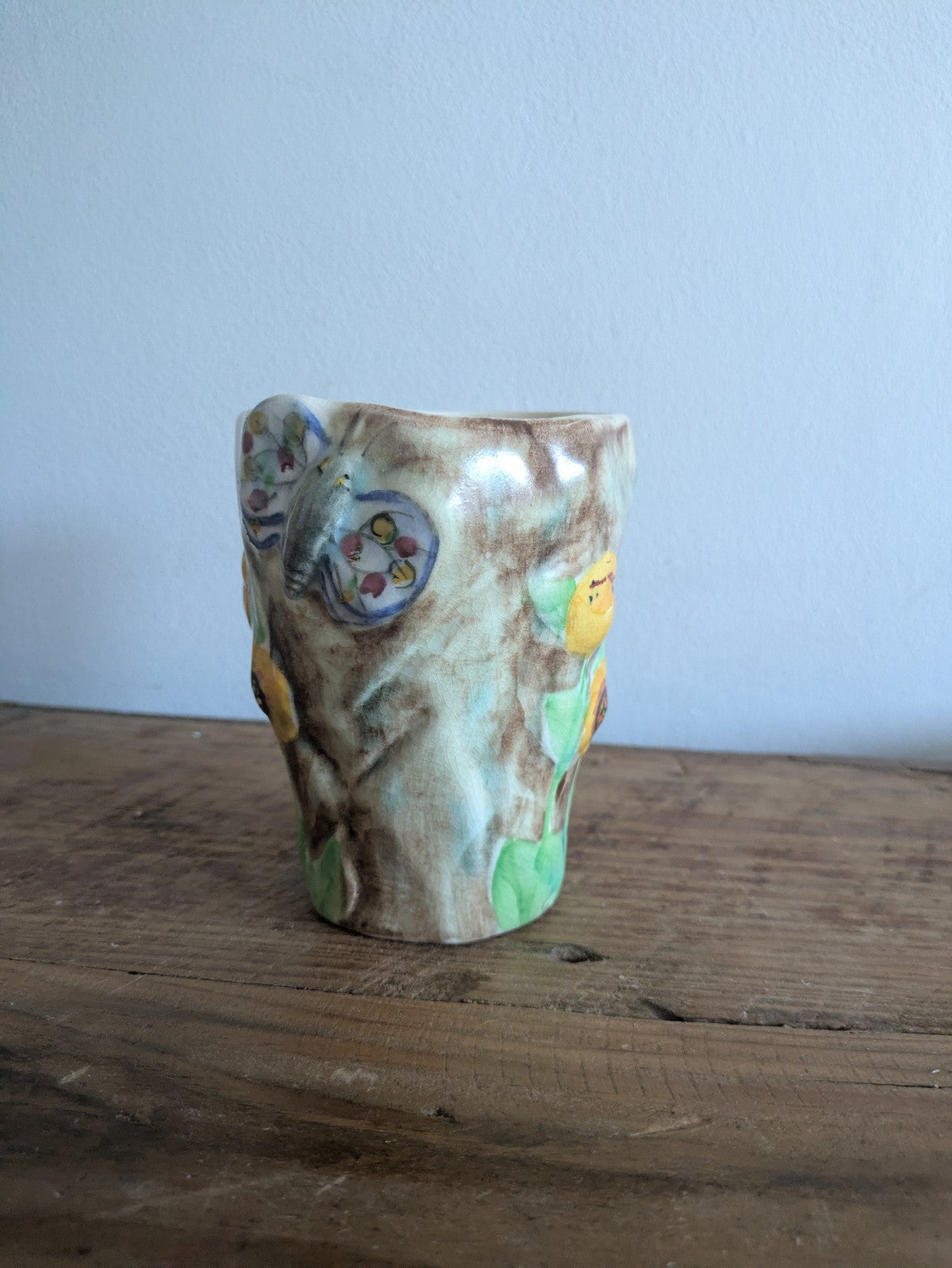 Vintage 1930s E Radford England Butterfly Ware Pottery Vase Hand Painted Deco