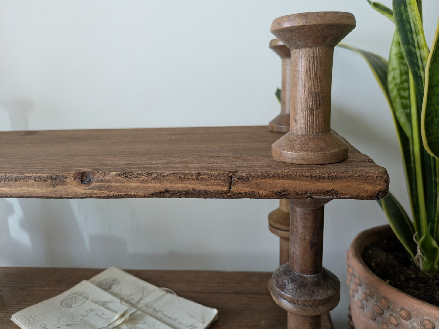 Antique Indian Reclaimed Vintage Folk Art Bobbin Spool Shelf Shelves Handmade
