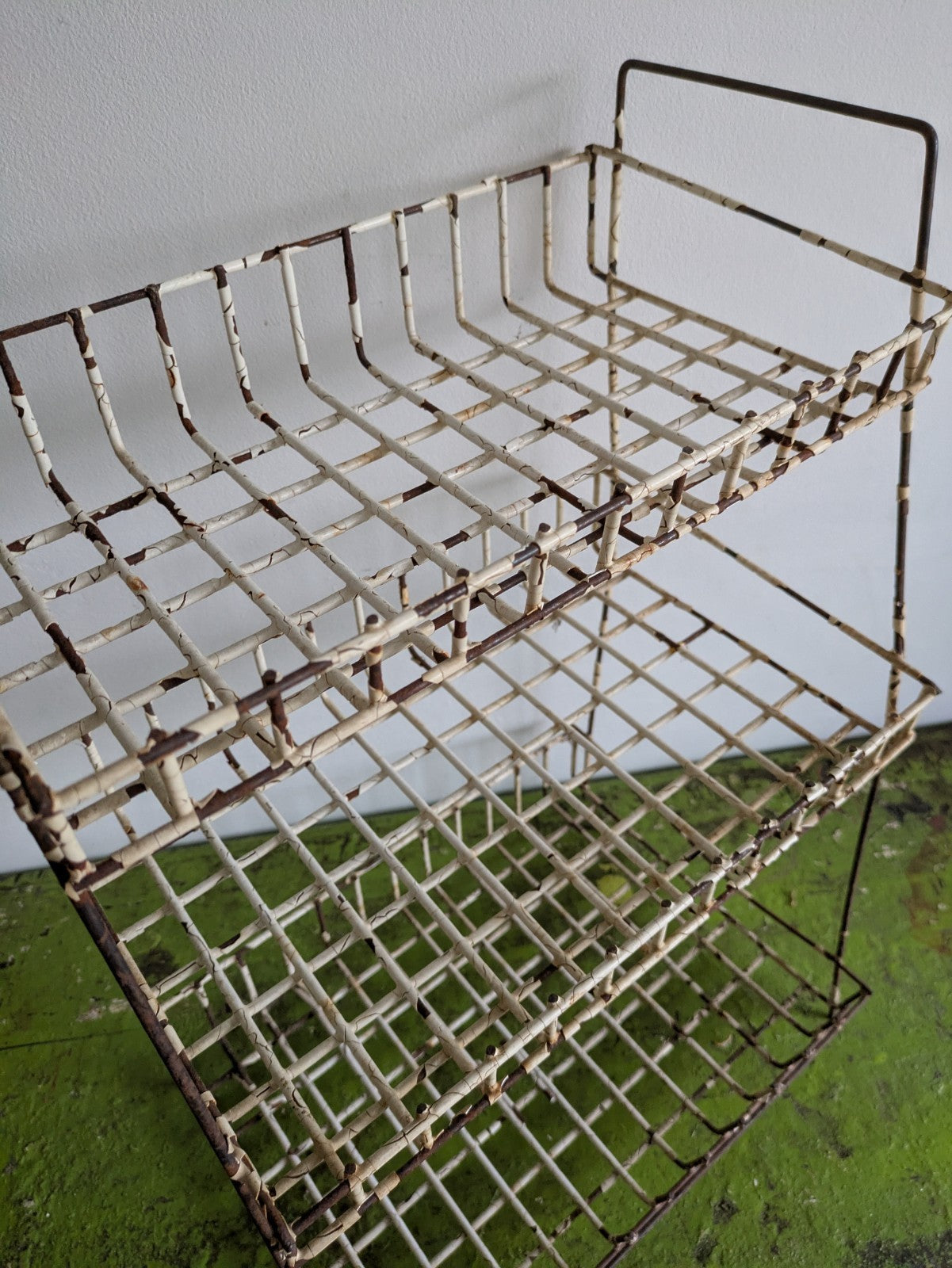 Vintage Wire Metal Shelving Stand Rack Plastic Coated Rusty Chippy Distressed