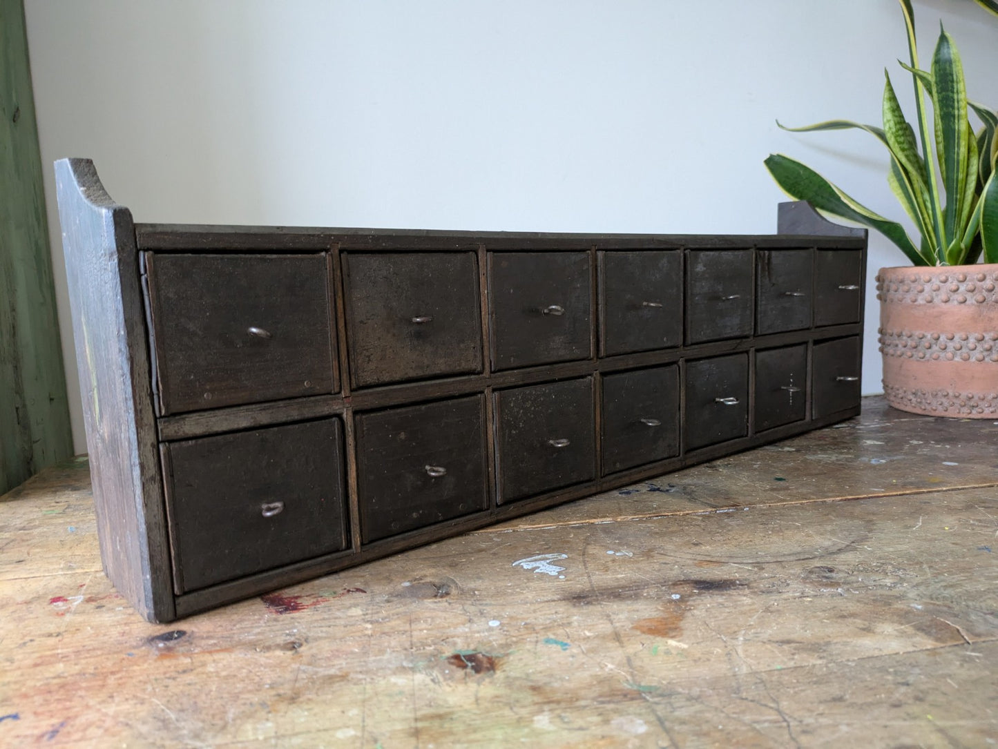 Antique Vtg Apothecary Drawers Scratch Built Garage Workshop Engineers Pigeon