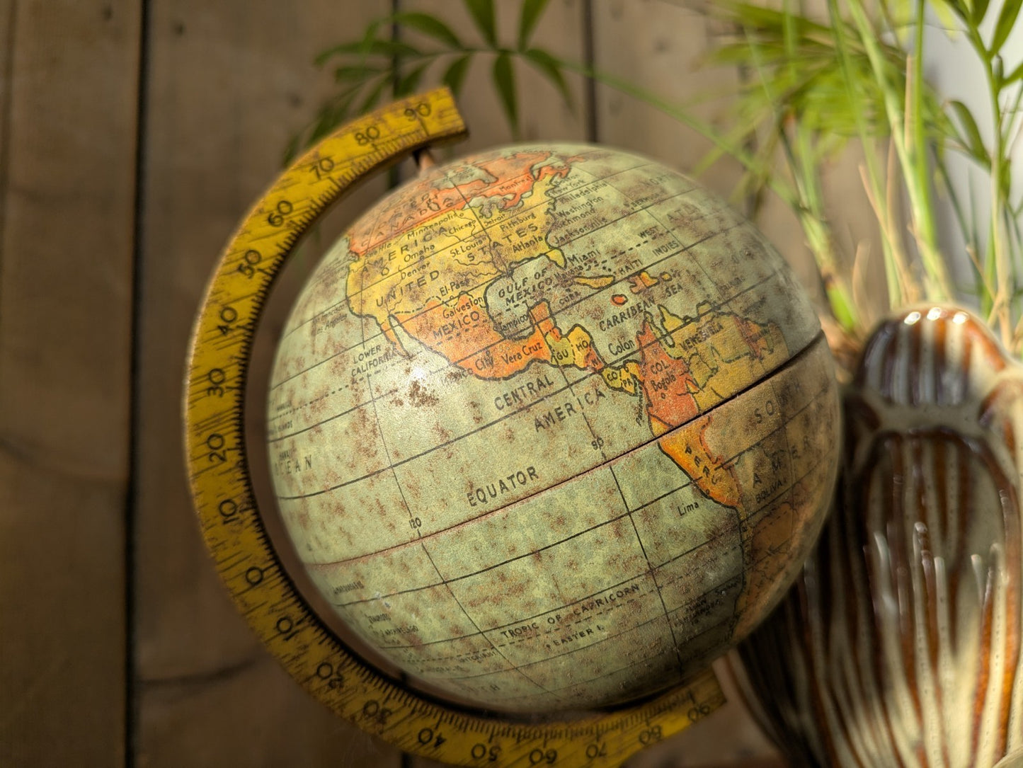Rare 1930s Vintage Desktop Mini Tin Globe Made In Great Britain World Rotating