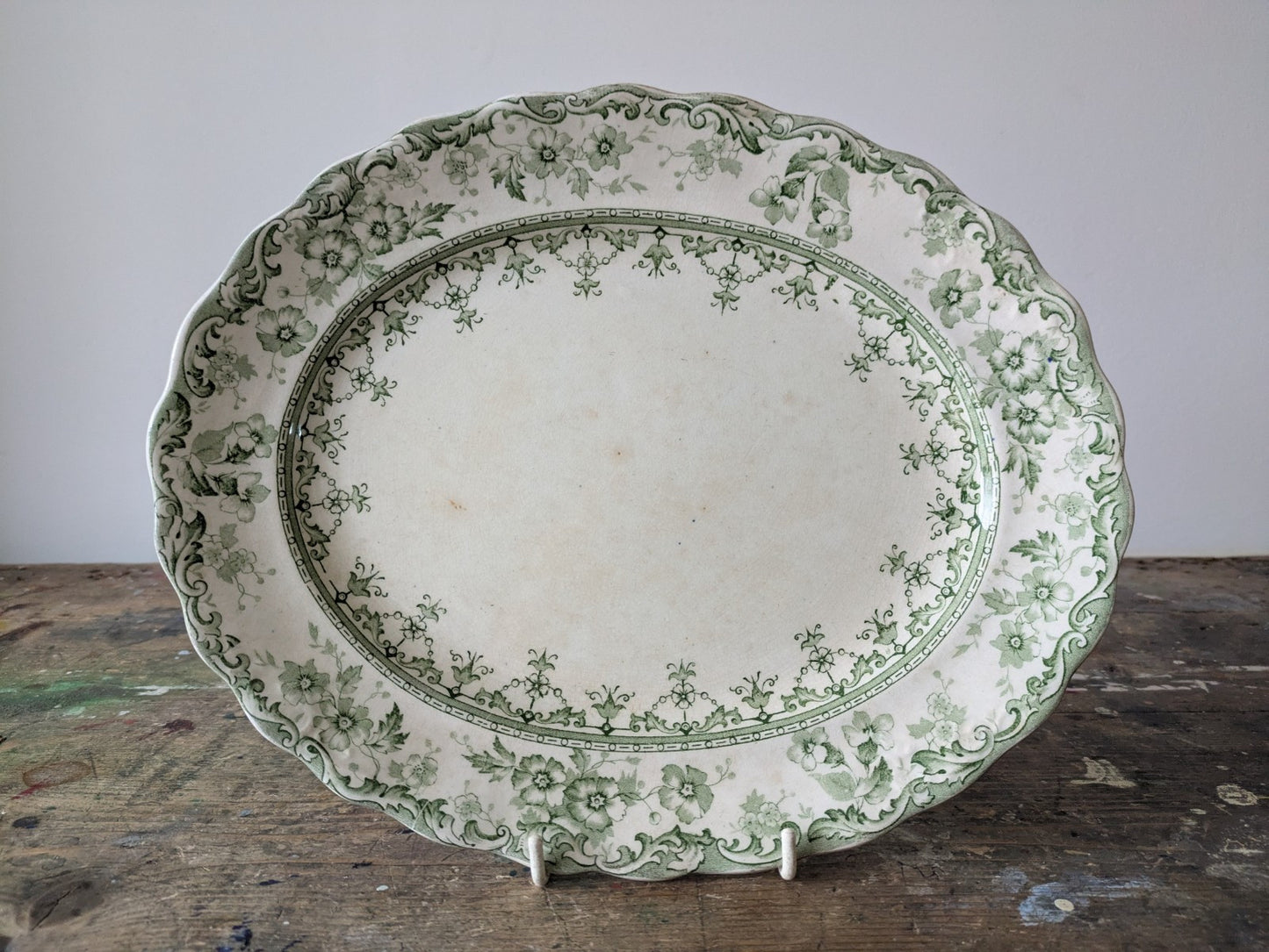 Rare Antique S.Hancock & Sons Warwick Platter Plate Green Floral Serving Prop!!