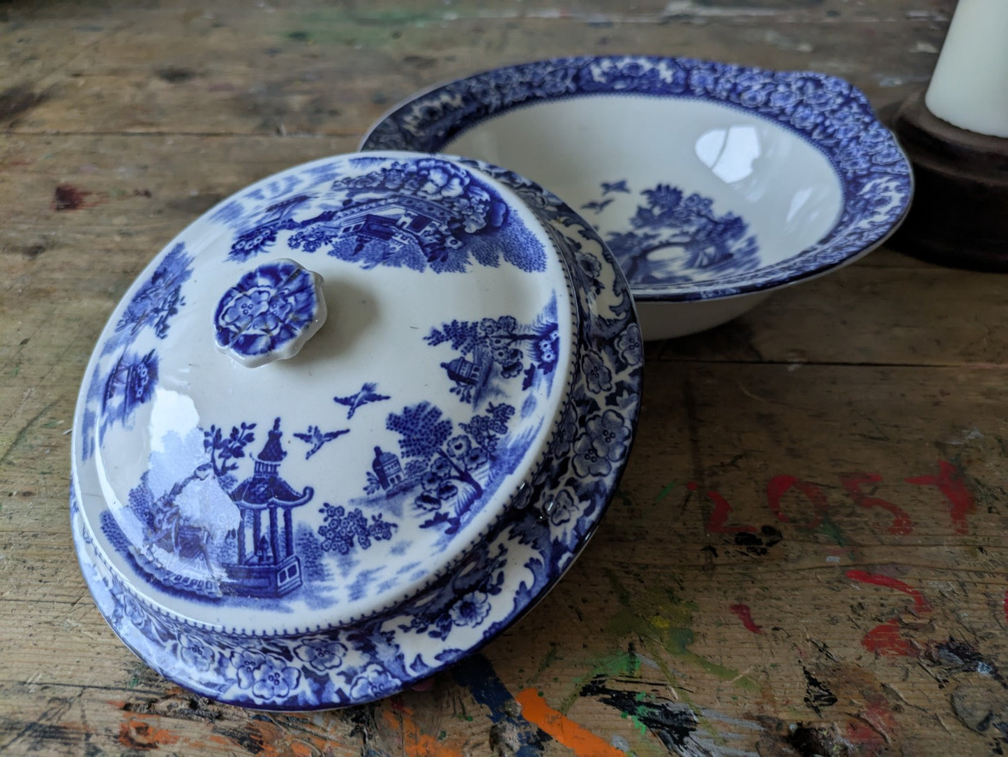 1 Rare Antique (1906) Swinnertons “Olde Alton Ware” Blue Willow 22.5cm Tureen