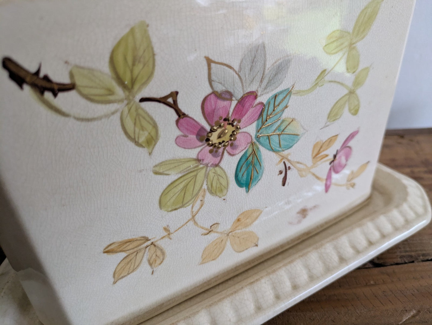 Large Antique Vintage Victorian Cheese Dish Butter Serving Cover Floral Vgc Rare