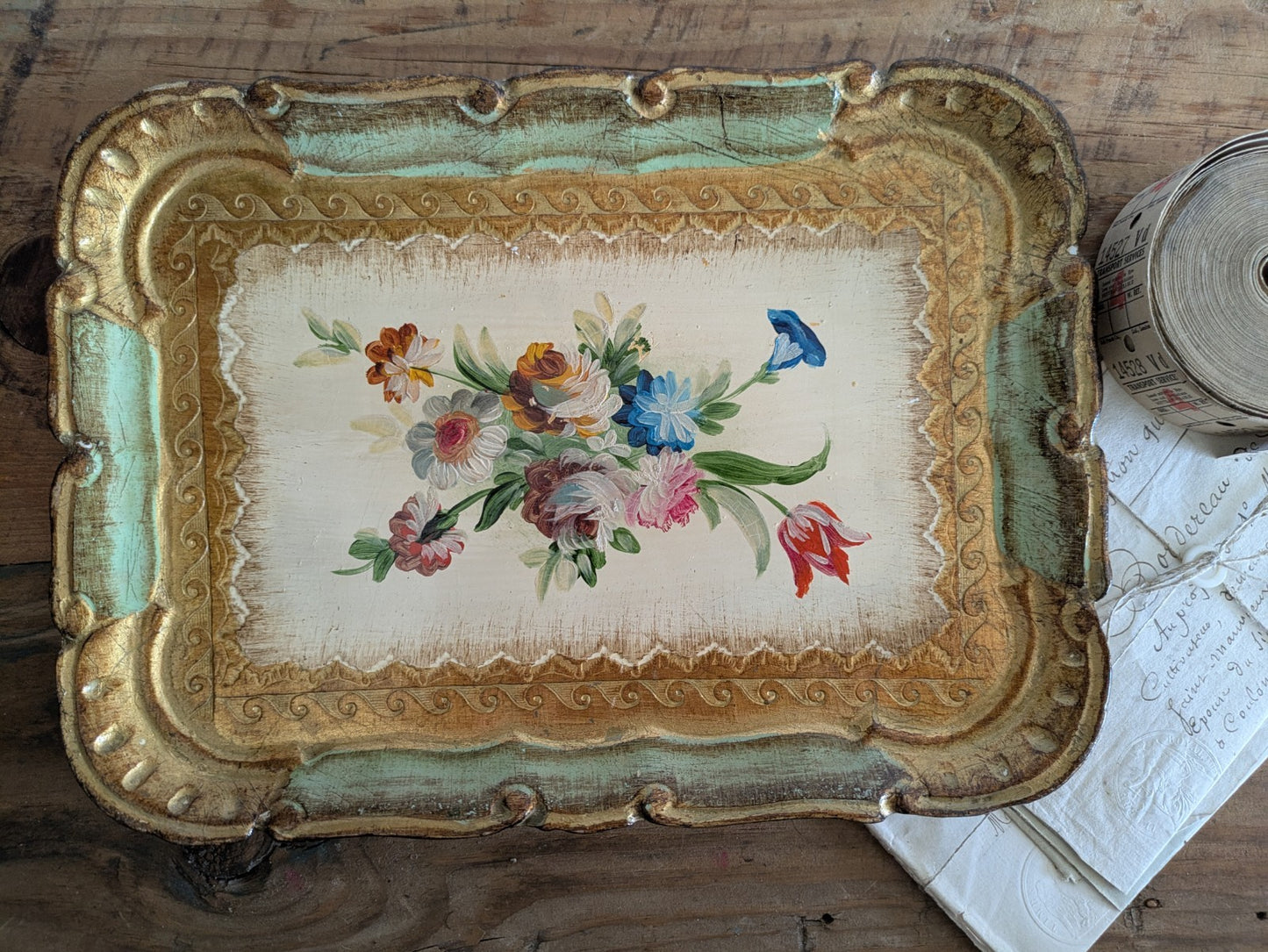 Vintage Firenze Florence Florentine Tray Handmade Italy Gold Leaf Baroque Gift..