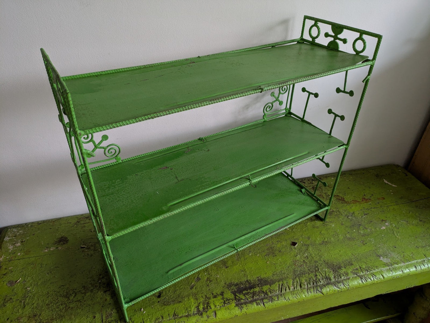 Antique French 1920s Green Wall Shelf Table Top Bookcase Shelves Art Deco VTG