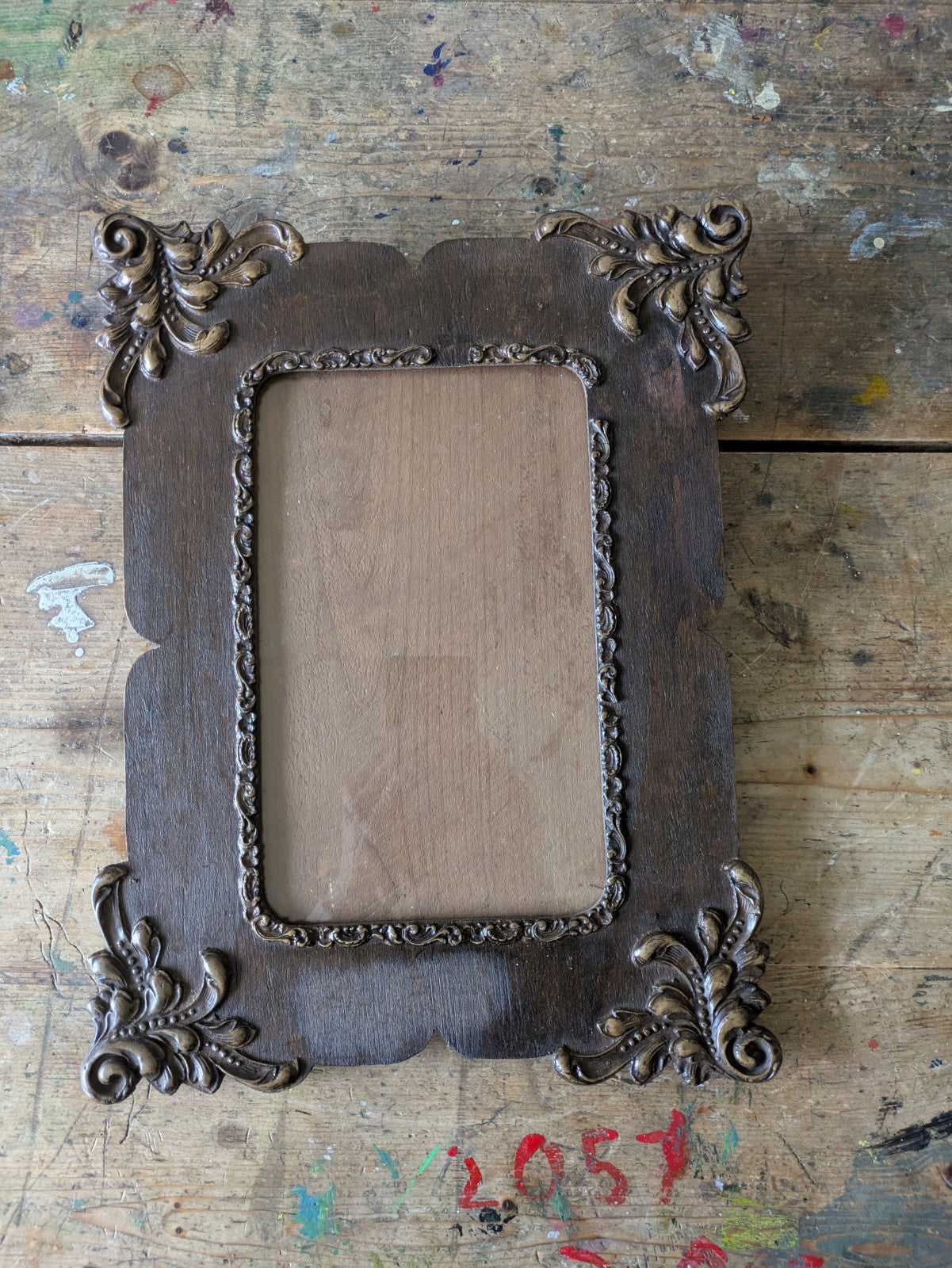 Victorian Picture Photo Frame Scroll Dark Wood Antique Prop Glass Original Rare