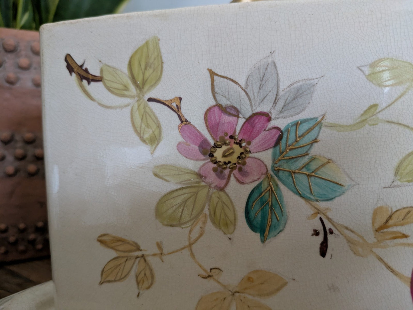 Large Antique Vintage Victorian Cheese Dish Butter Serving Cover Floral Vgc Rare