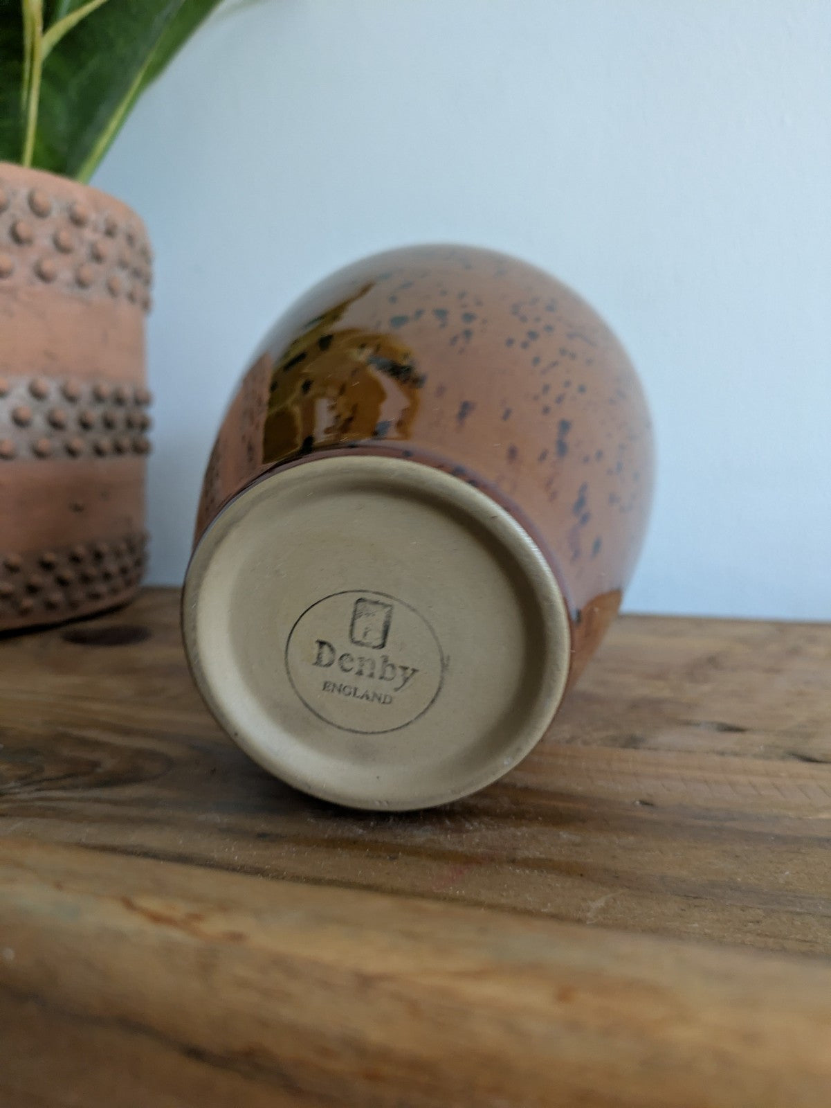 Vintage Denby Studio Pottery Vase Glazed Mid Century Speckled Brown Florist Vgc