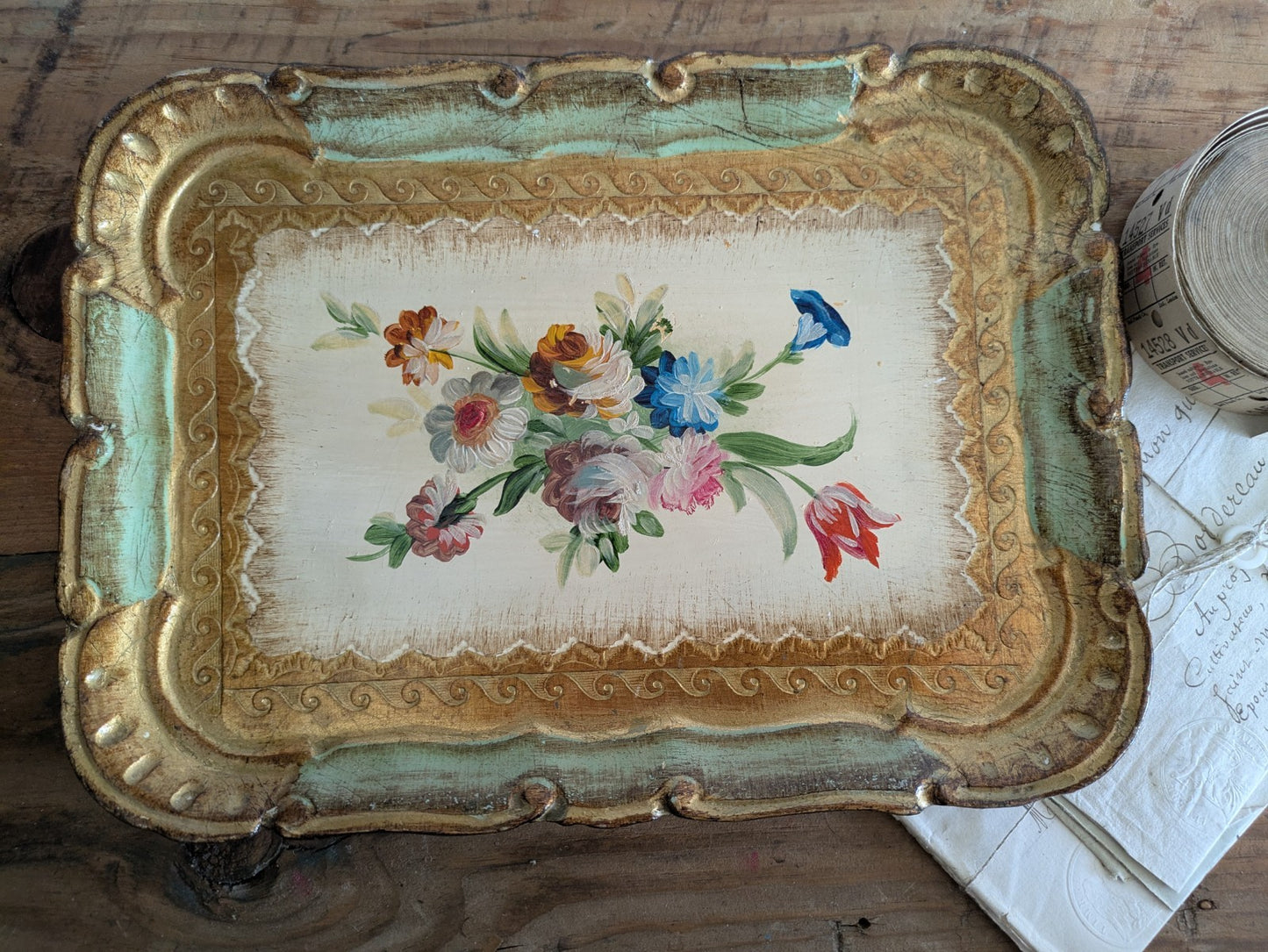 Vintage Firenze Florence Florentine Tray Handmade Italy Gold Leaf Baroque Gift..