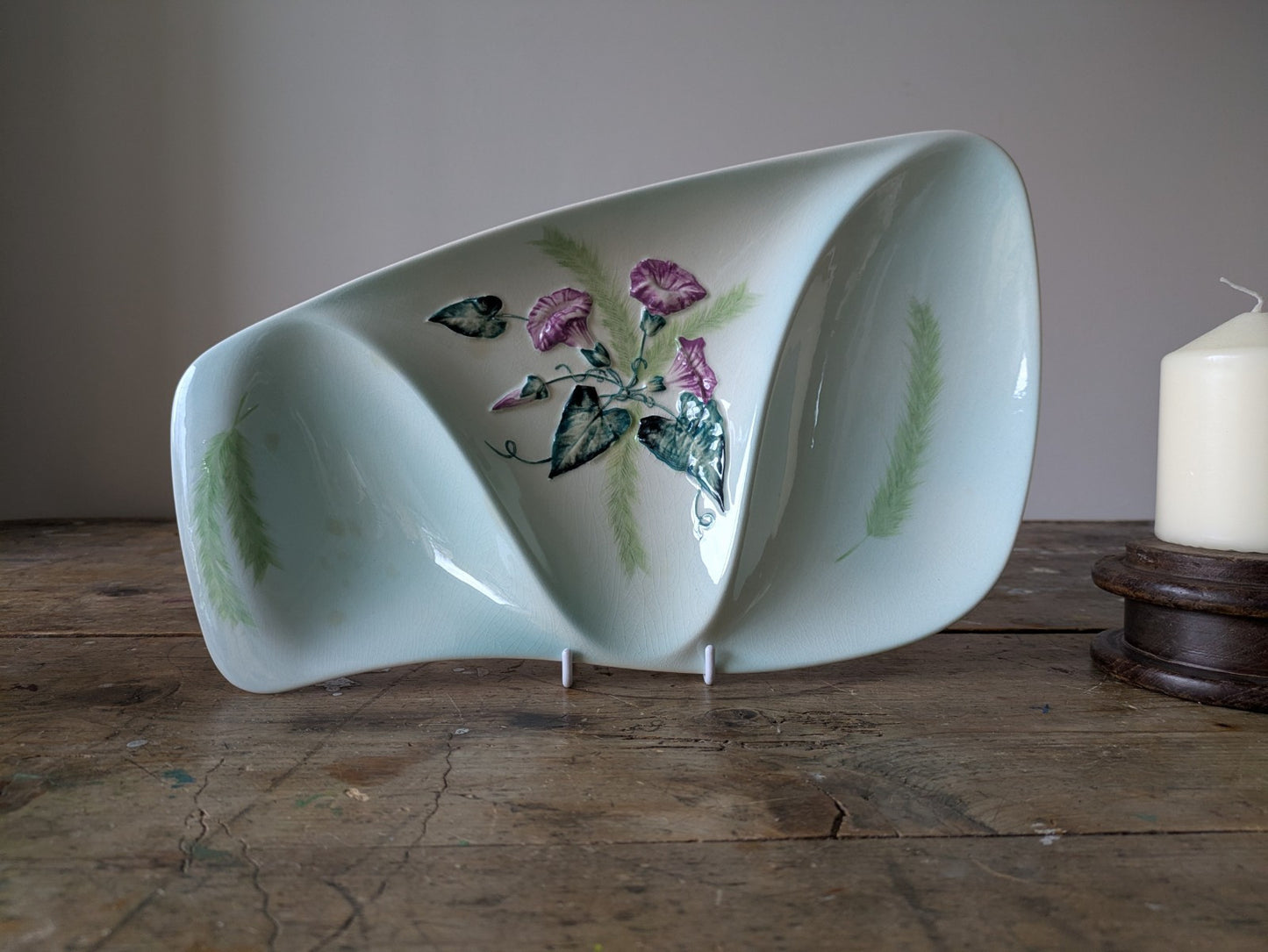 Vintage Carlton Ware Australian Design Green 3 Divided Footed Serving Dish Large