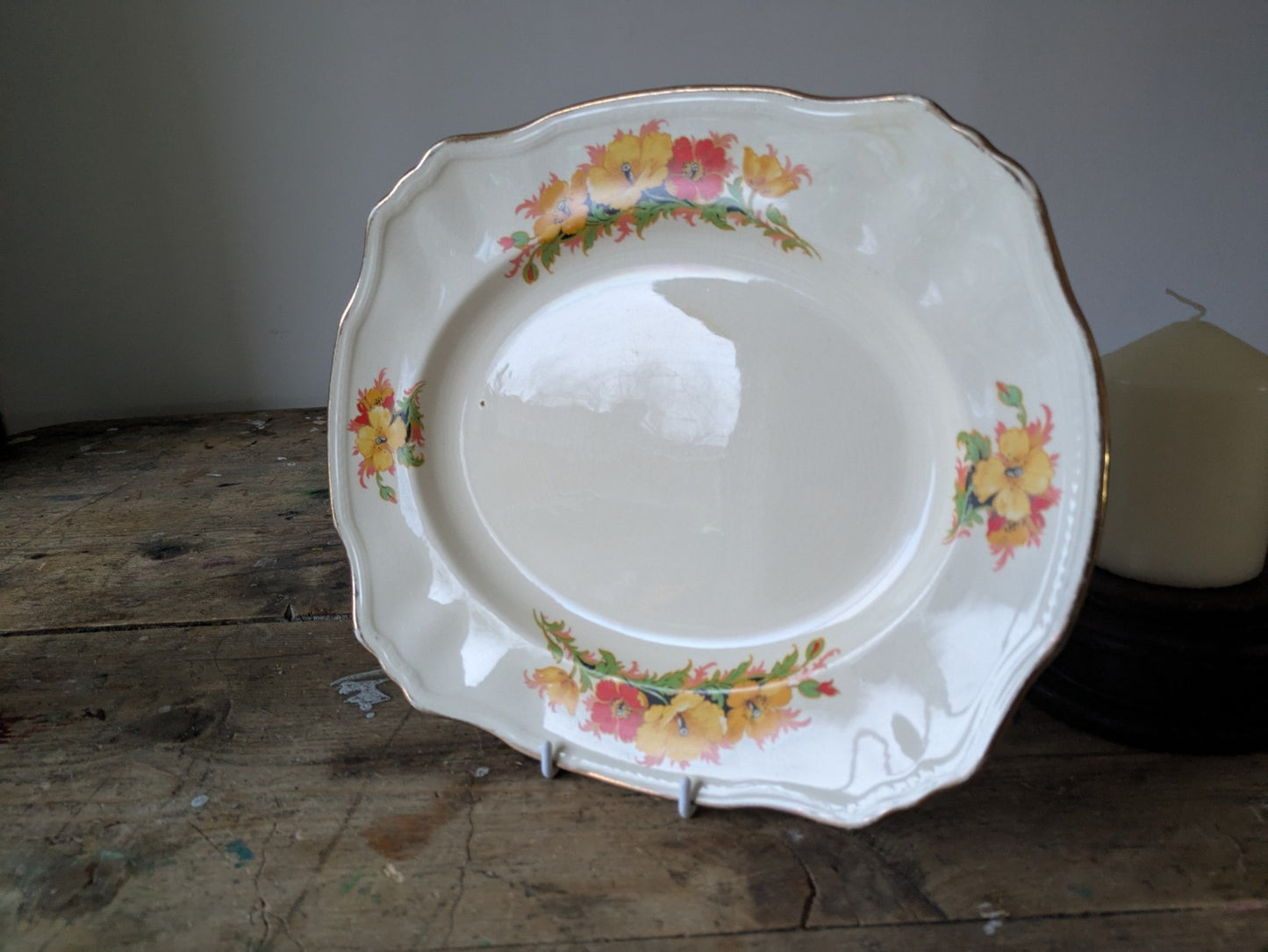Vintage Alfred Meakin 1930s Serving Platter Plate Orange Yellow Floral Dinner