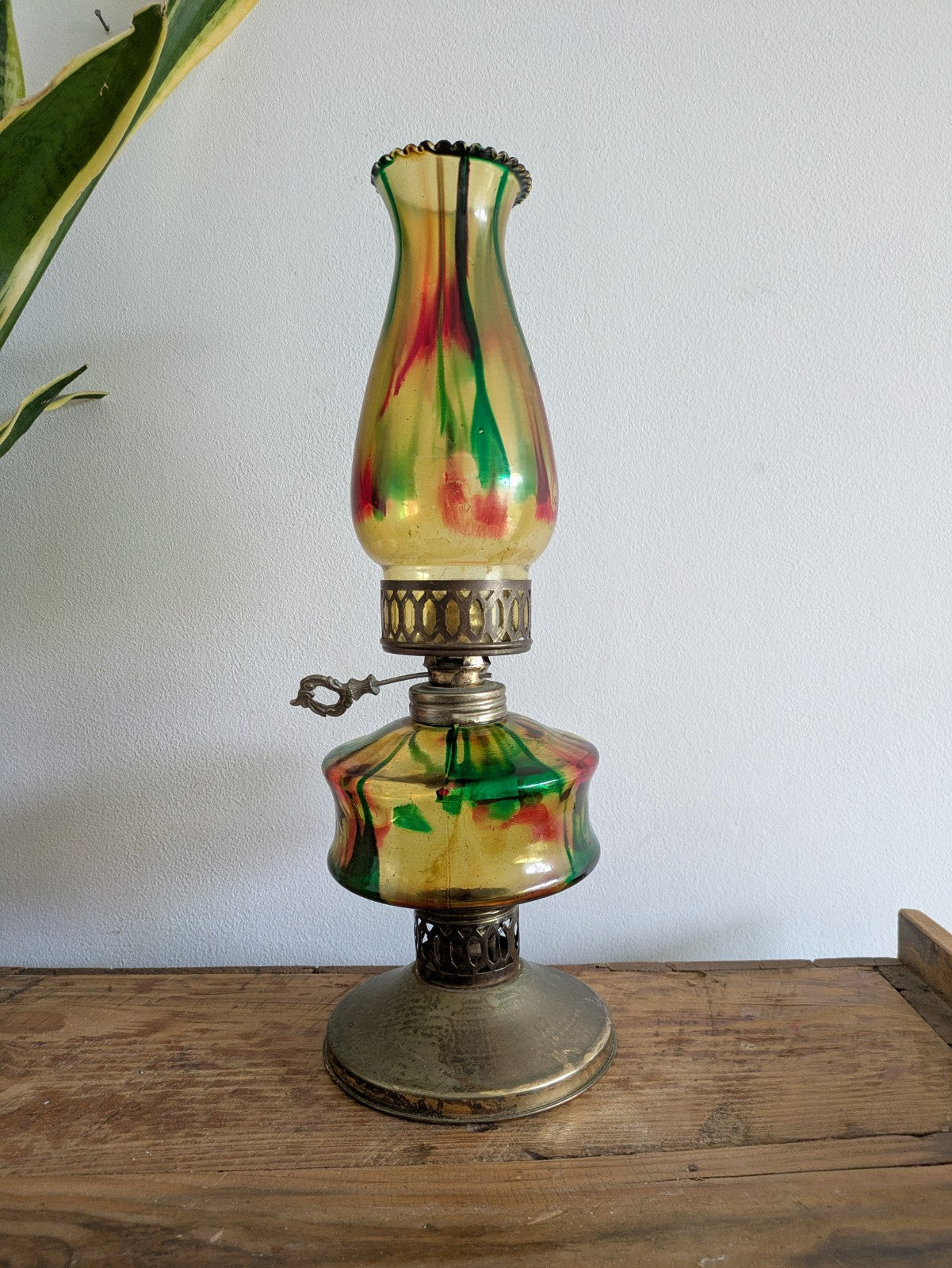 Vintage Hong Kong Mini Rainbow Glass Oil Lamp Rainbow Large Multi Coloured Drip