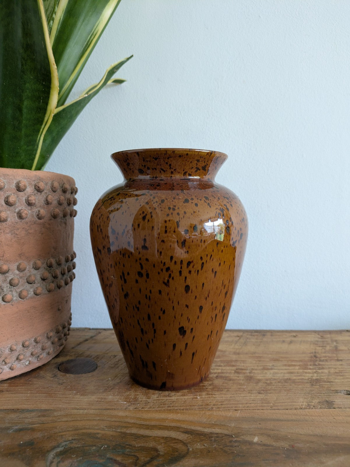 Vintage Denby Studio Pottery Vase Glazed Mid Century Speckled Brown Florist Vgc