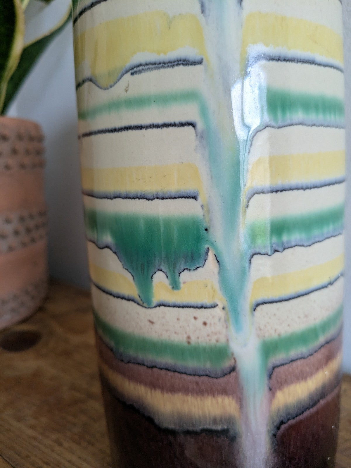 Tall mid century modern ceramic VASE German Drip Glaze pattern stripes VTG Retro
