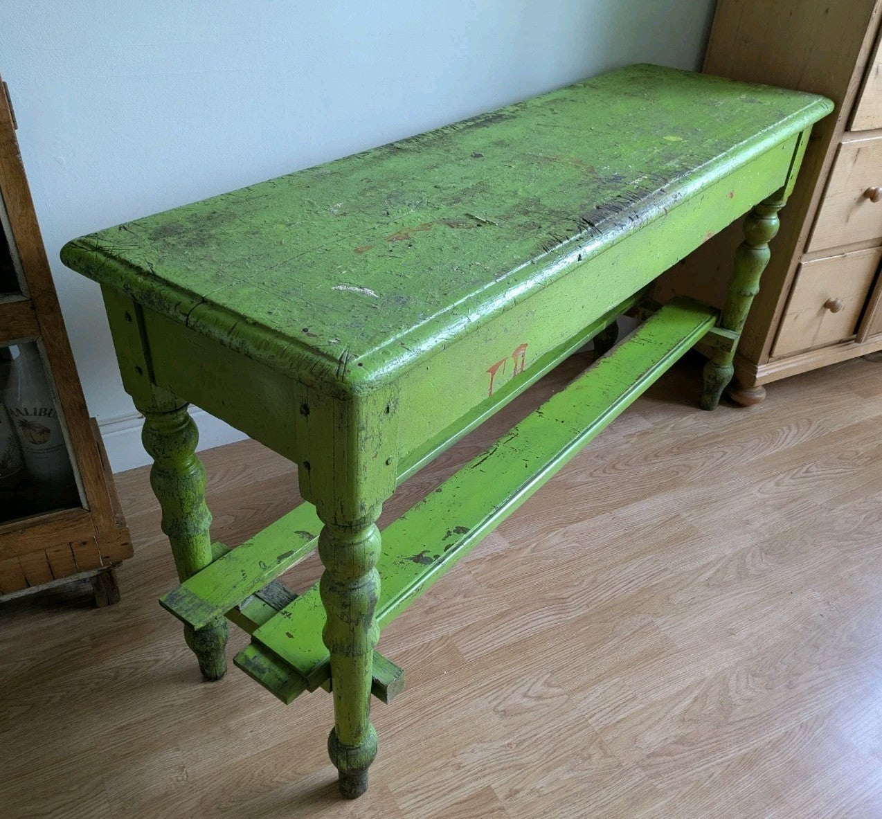 Antique Victorian VTG Green Console Table Hall Table Side Table Original Paint