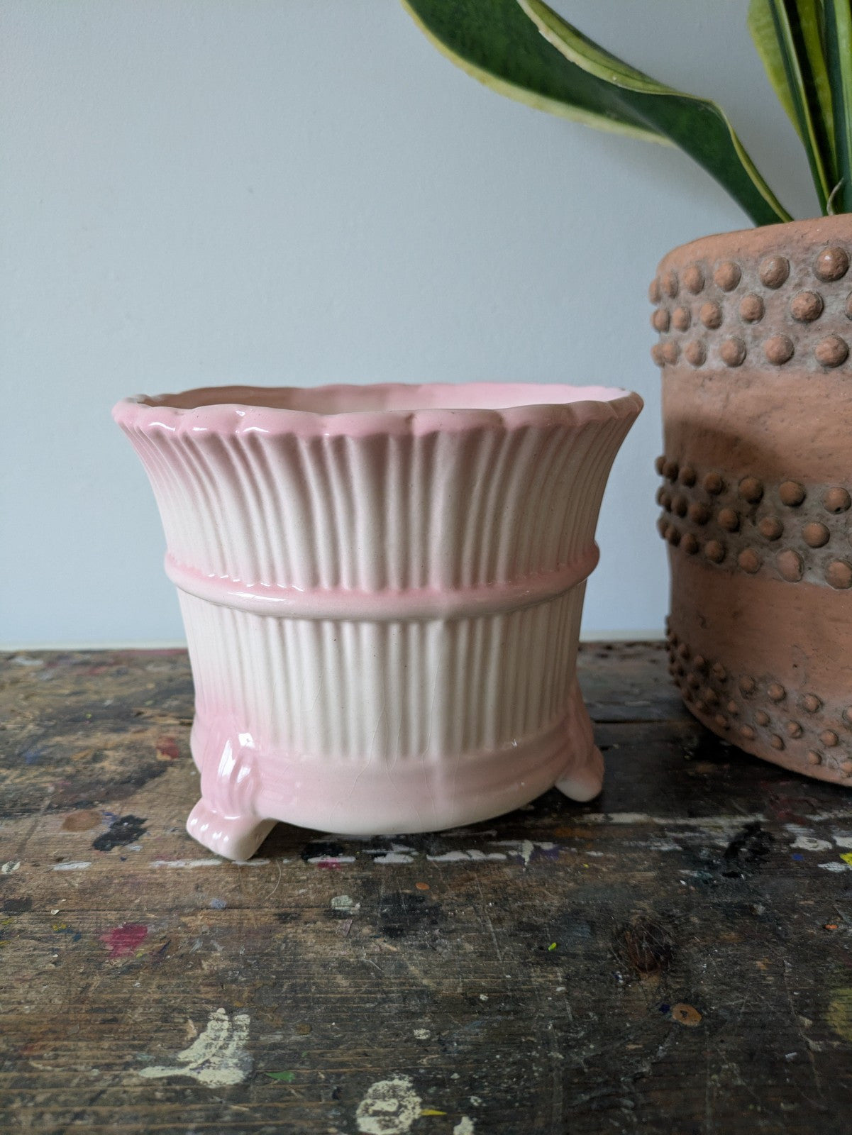 kitsch plant pot Vintage Ceramic Staffordshire planter Pink White Plant Pot Shabby Chic – Honey Picked Vintage