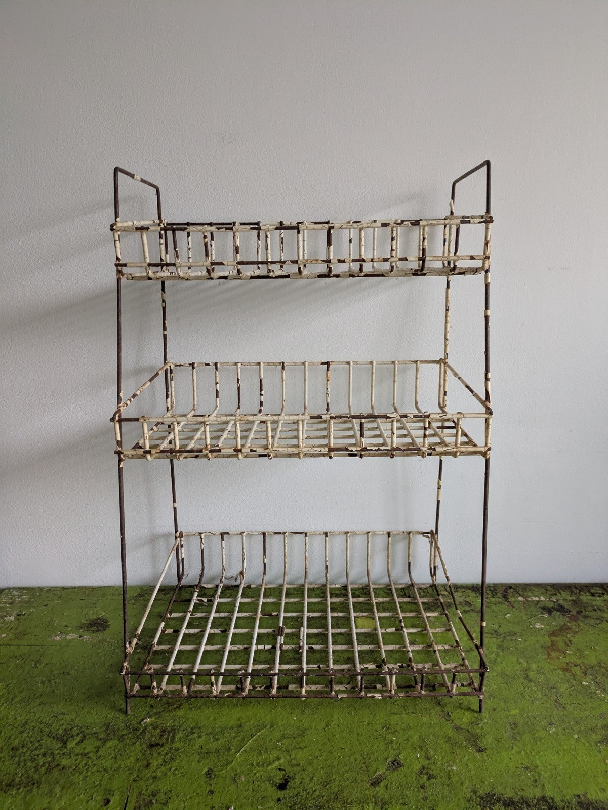 Vintage Wire Metal Shelving Stand Rack Plastic Coated Rusty Chippy Distressed