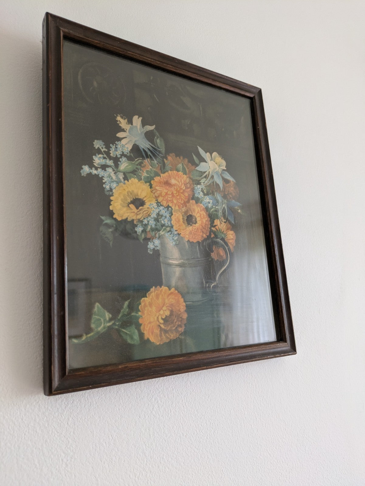 Small Vintage Framed Flowers Still Life Print Signed Winifred Walker Bouquet Old