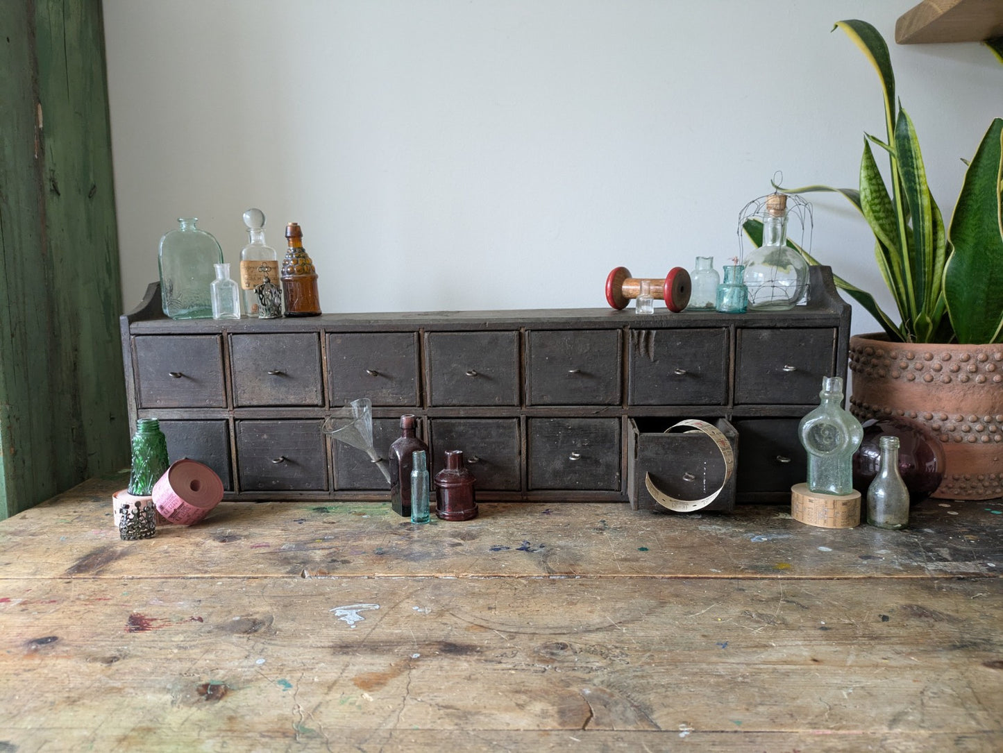 Antique Vtg Apothecary Drawers Scratch Built Garage Workshop Engineers Pigeon