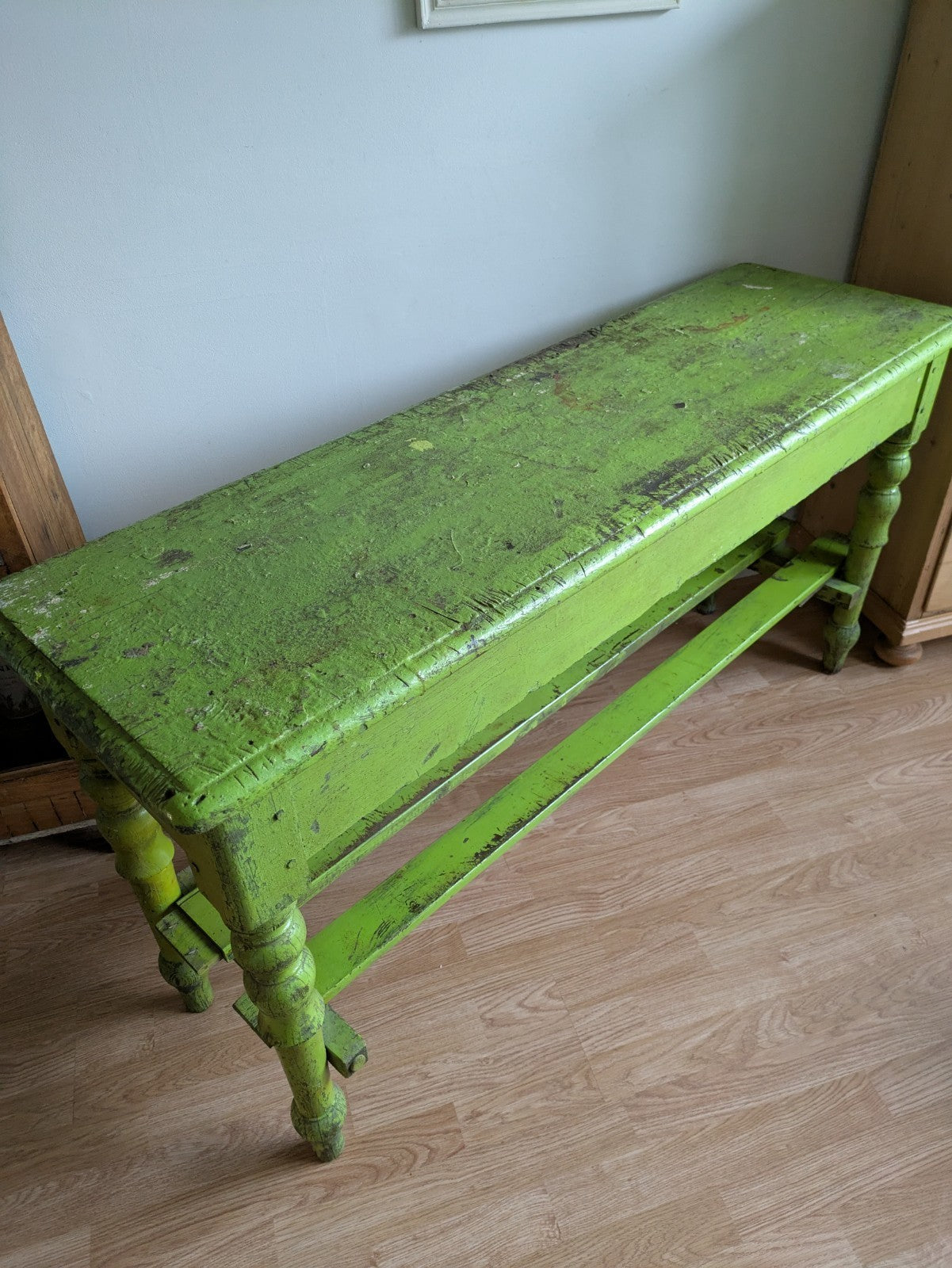 Antique Victorian VTG Green Console Table Hall Table Side Table Original Paint
