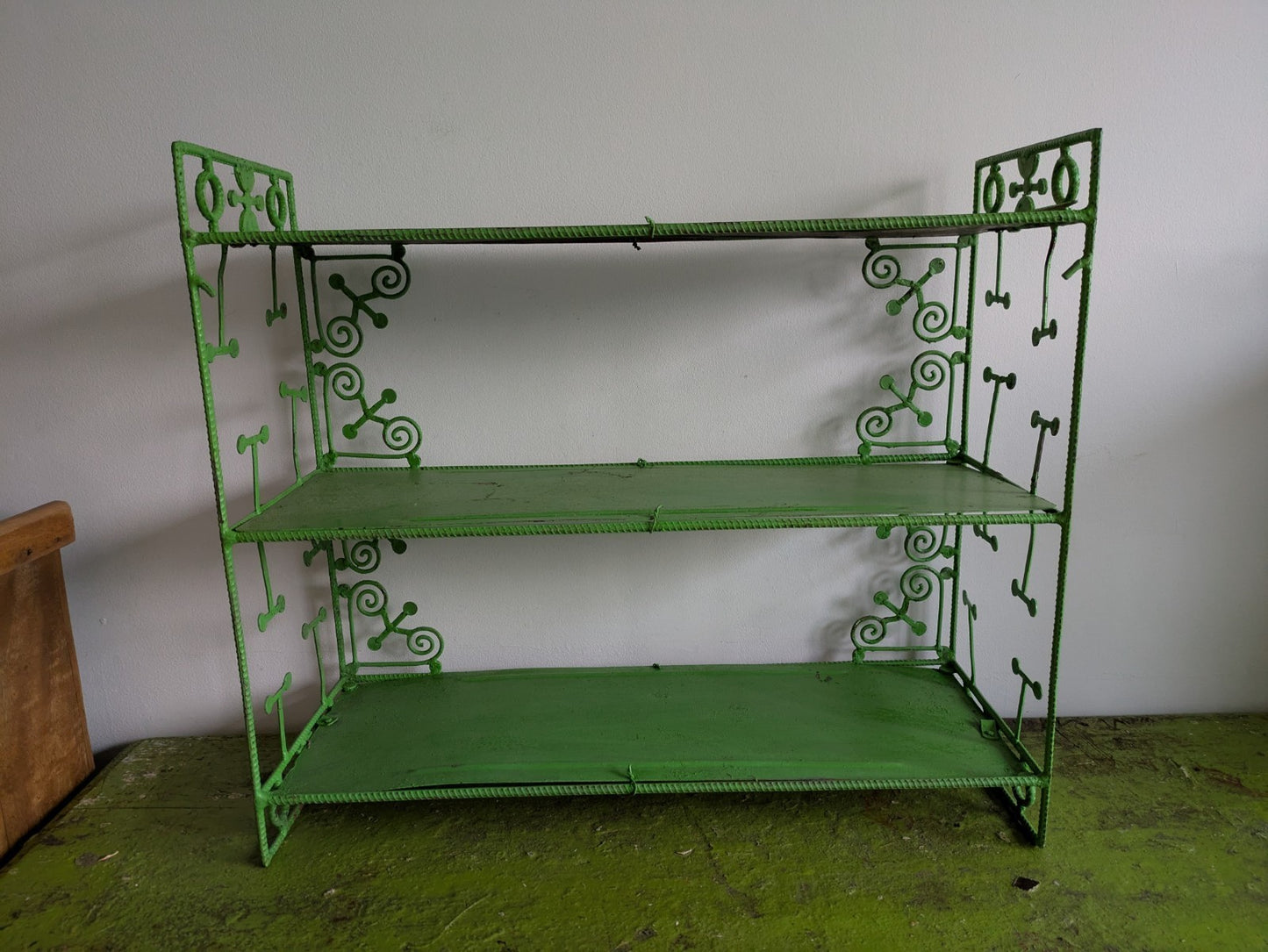 Antique French 1920s Green Wall Shelf Table Top Bookcase Shelves Art Deco VTG