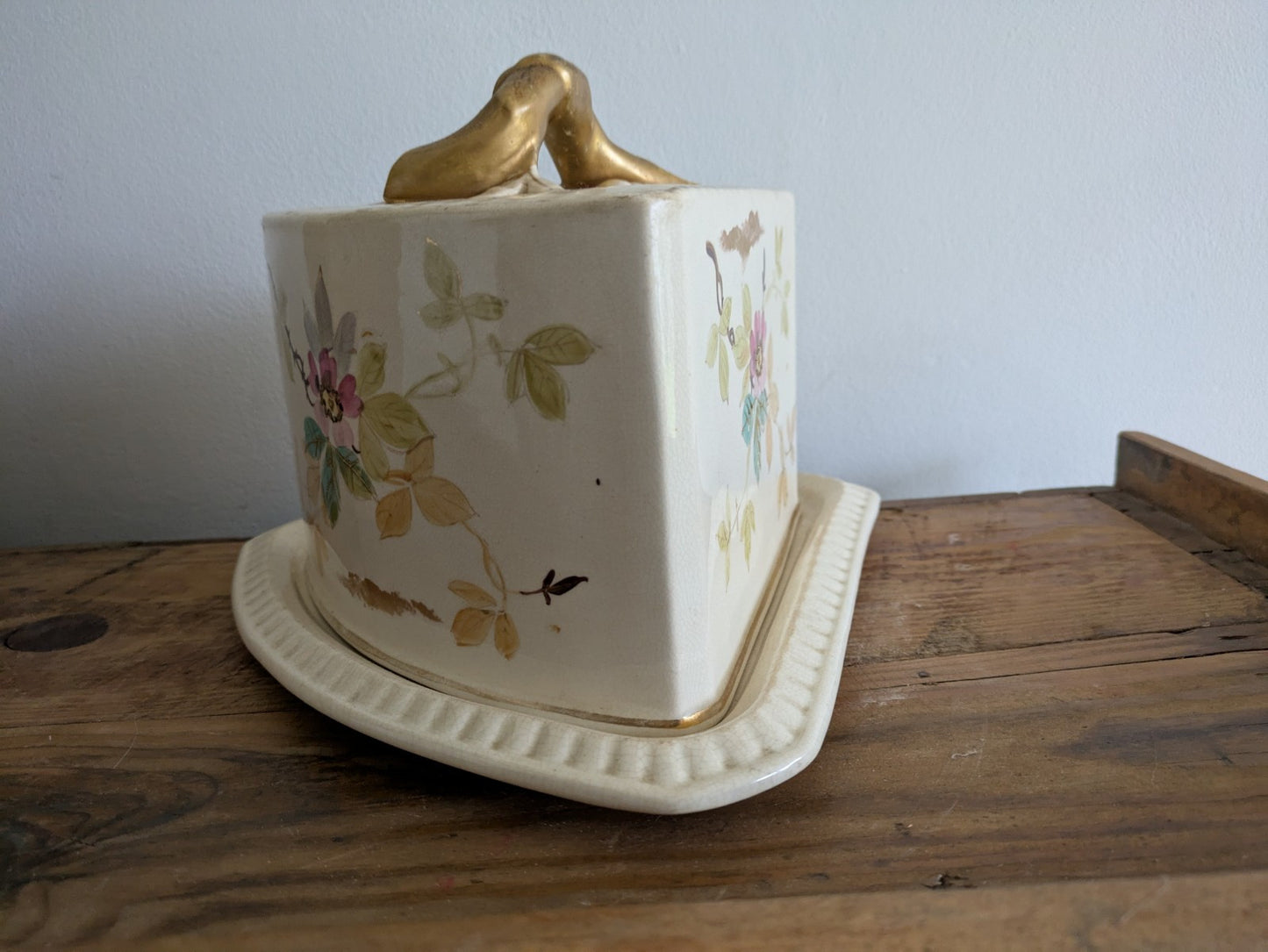 Large Antique Vintage Victorian Cheese Dish Butter Serving Cover Floral Vgc Rare