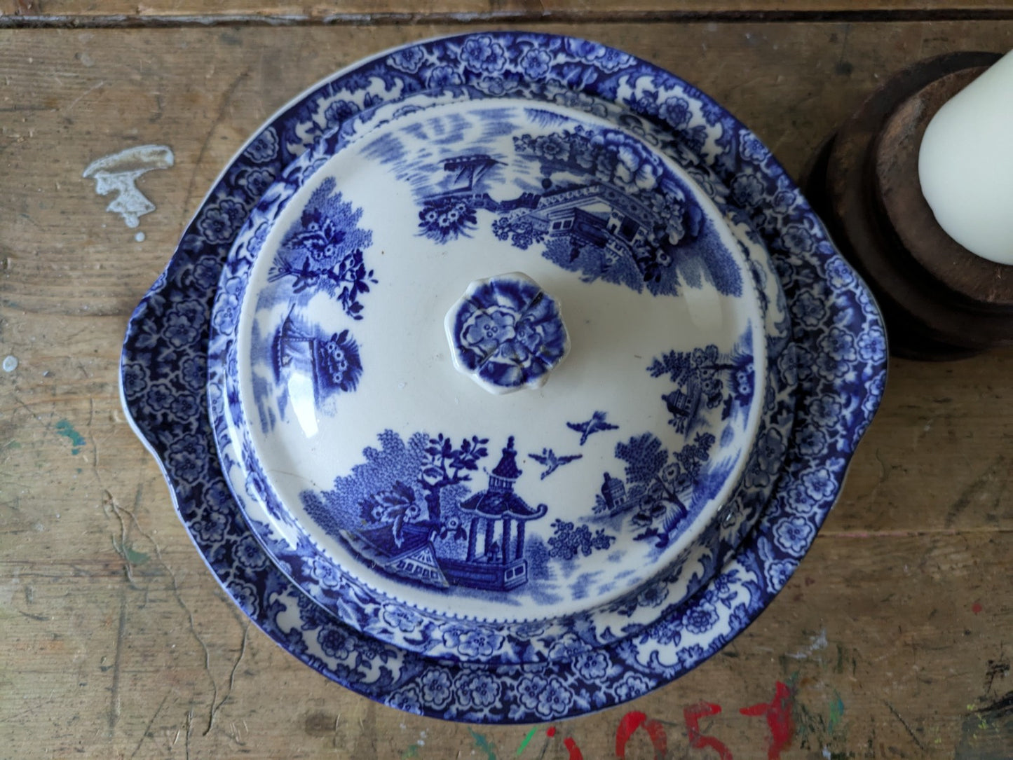 1 Rare Antique (1906) Swinnertons “Olde Alton Ware” Blue Willow 22.5cm Tureen