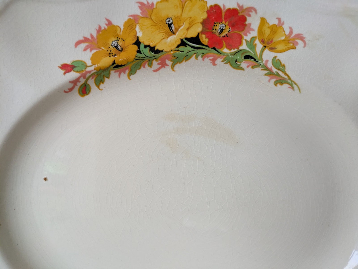 Vintage Alfred Meakin 1930s Serving Platter Plate Orange Yellow Floral Dinner